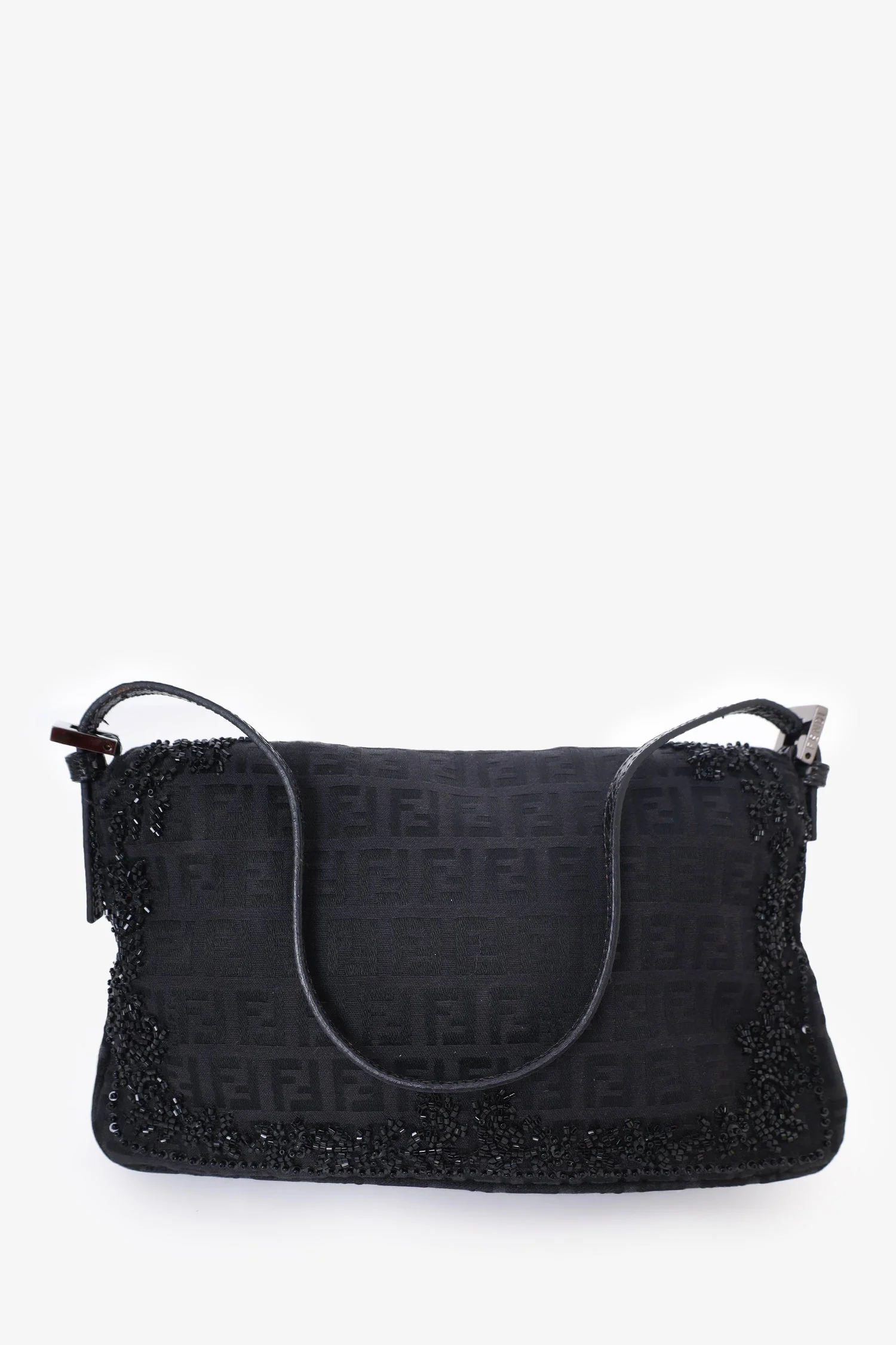 Fendi Black FF Zucca Beaded Lizard Trimmed Baguette - Image 3