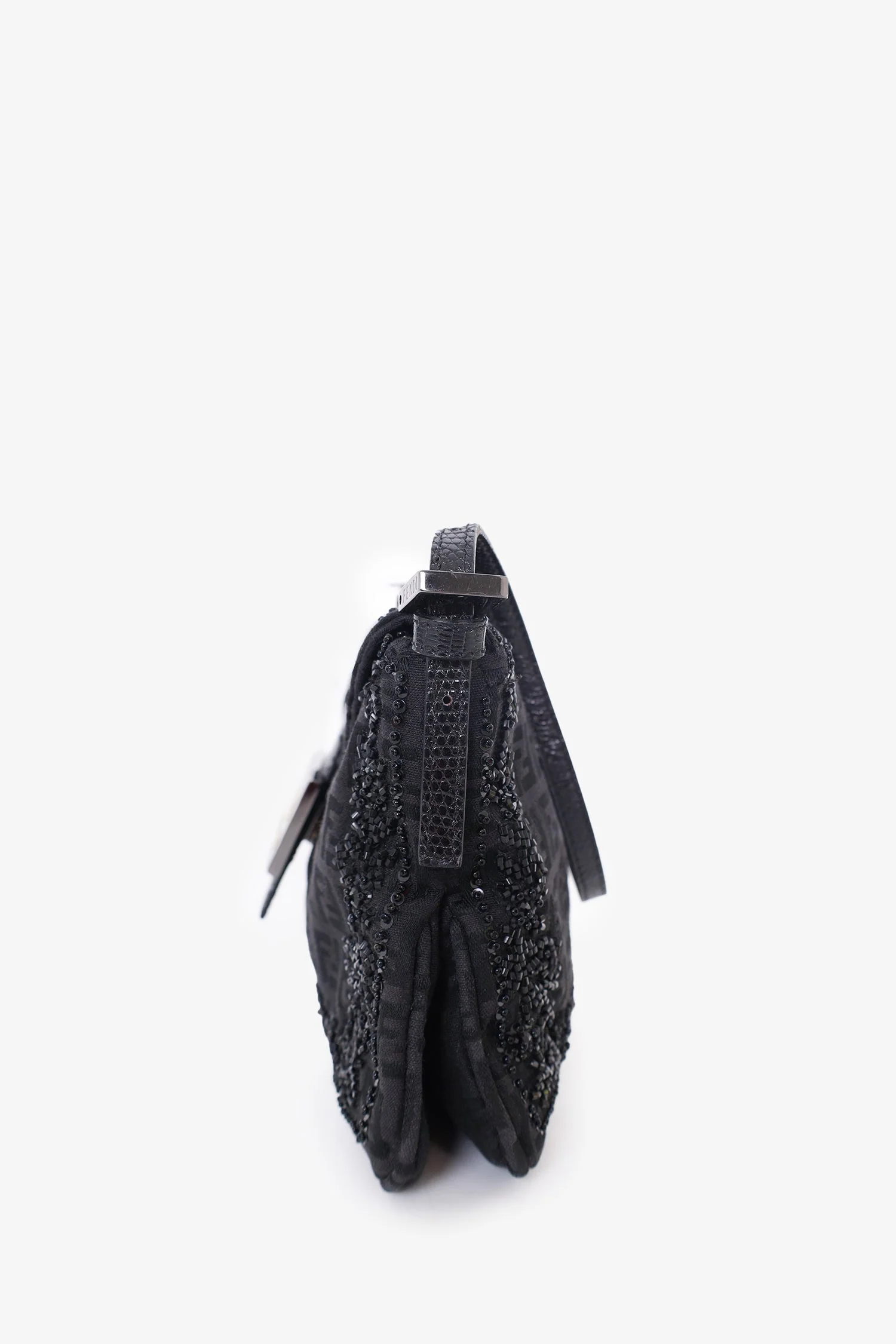 Fendi Black FF Zucca Beaded Lizard Trimmed Baguette - Image 4