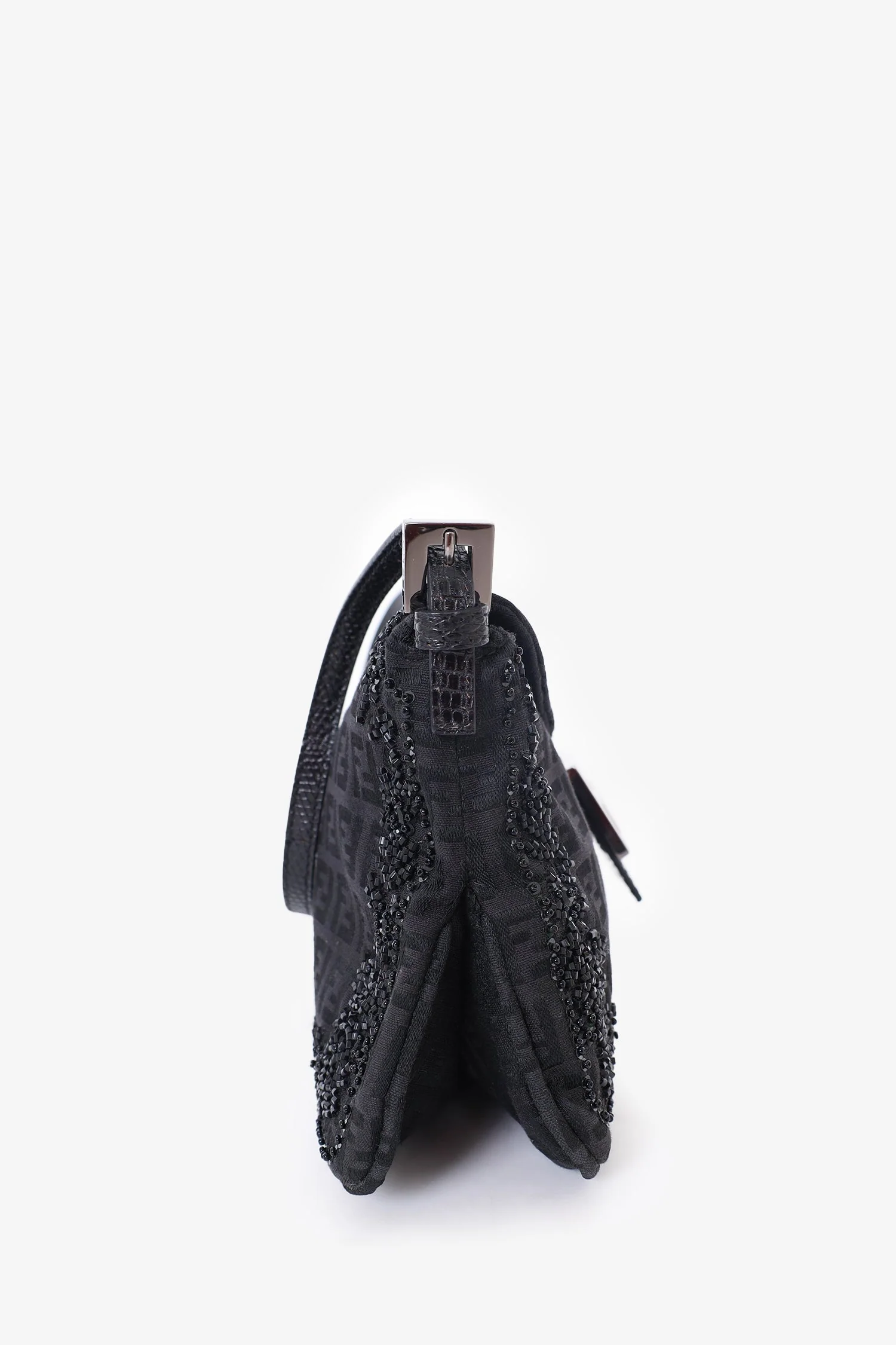 Fendi Black FF Zucca Beaded Lizard Trimmed Baguette - Image 5