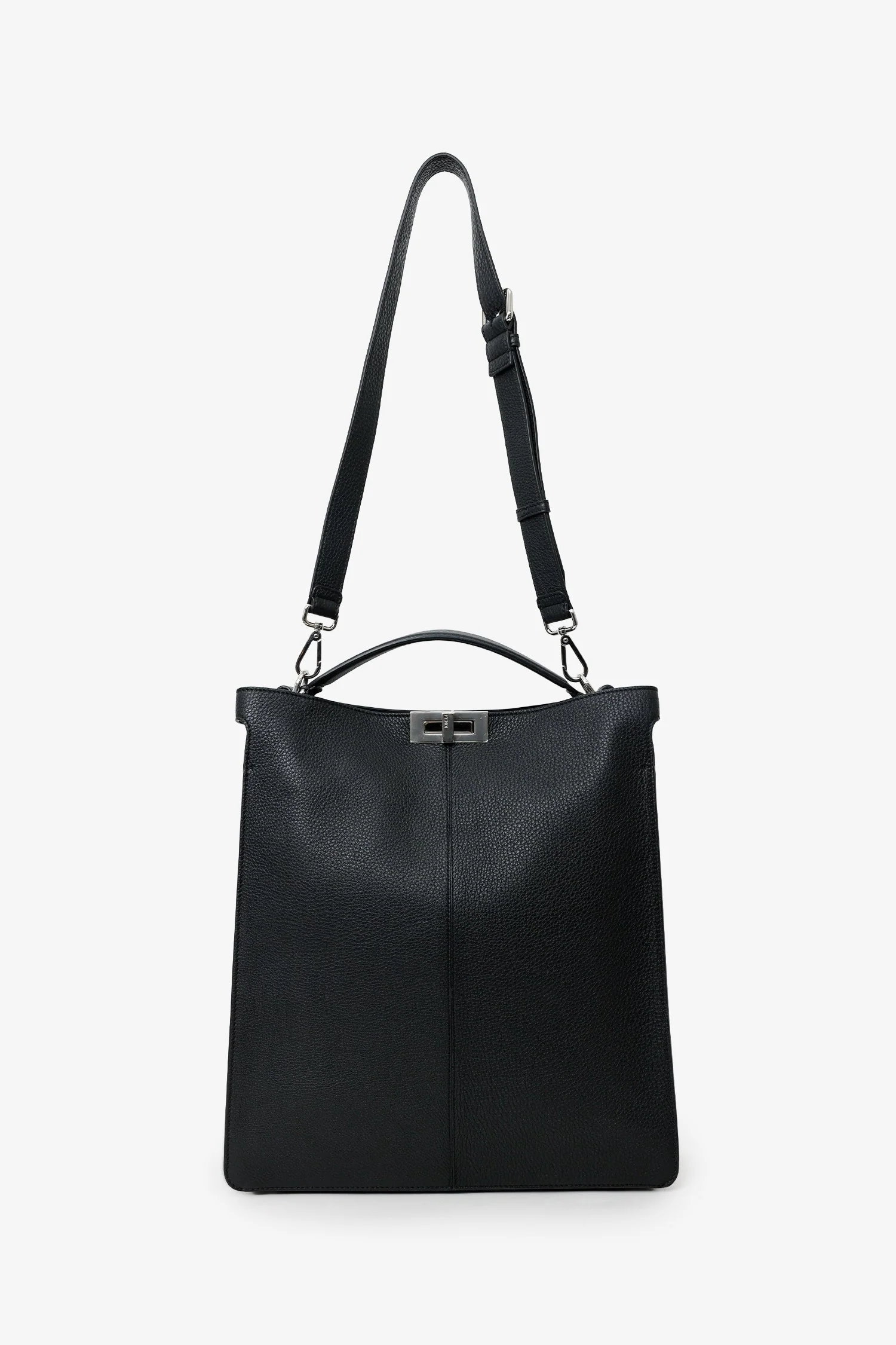 Fendi Black Grained Leather Peekaboo X-Lite Tote With Strap - Image 6
