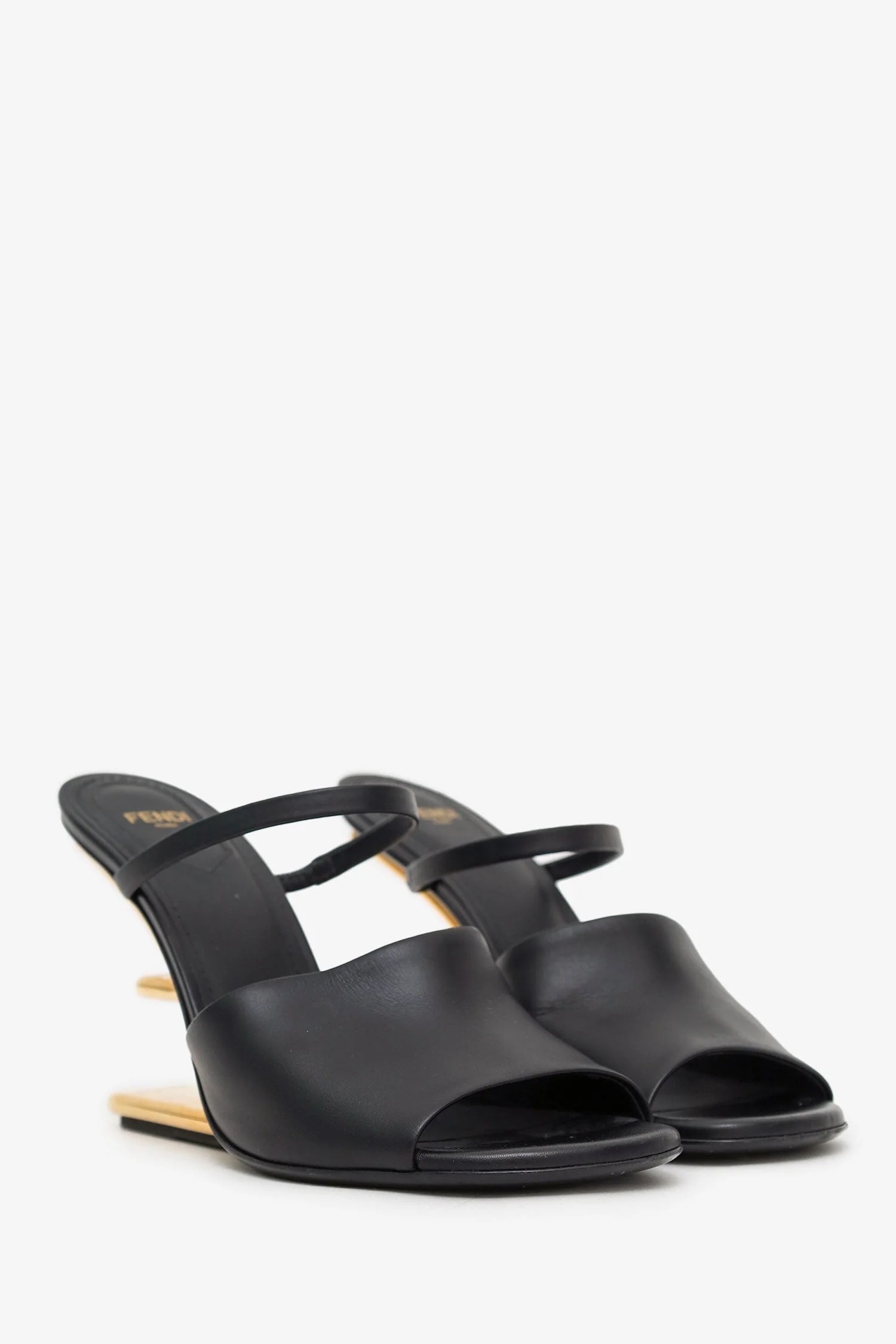 Fendi Black Leather F 'Fendi First' Mule Heels Size 38.5 - Image 2