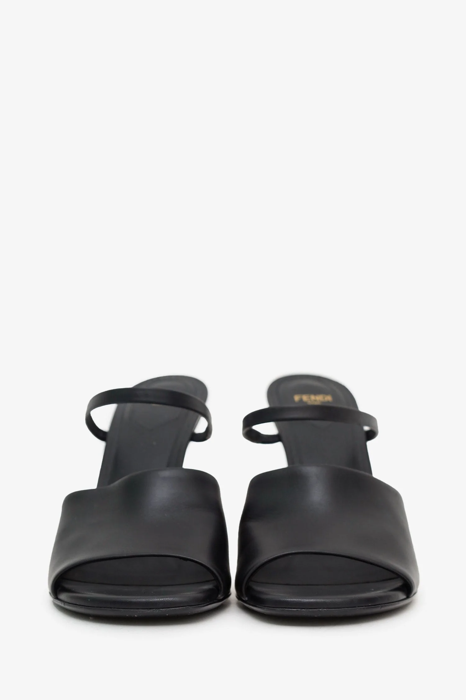Fendi Black Leather F 'Fendi First' Mule Heels Size 38.5 - Image 3