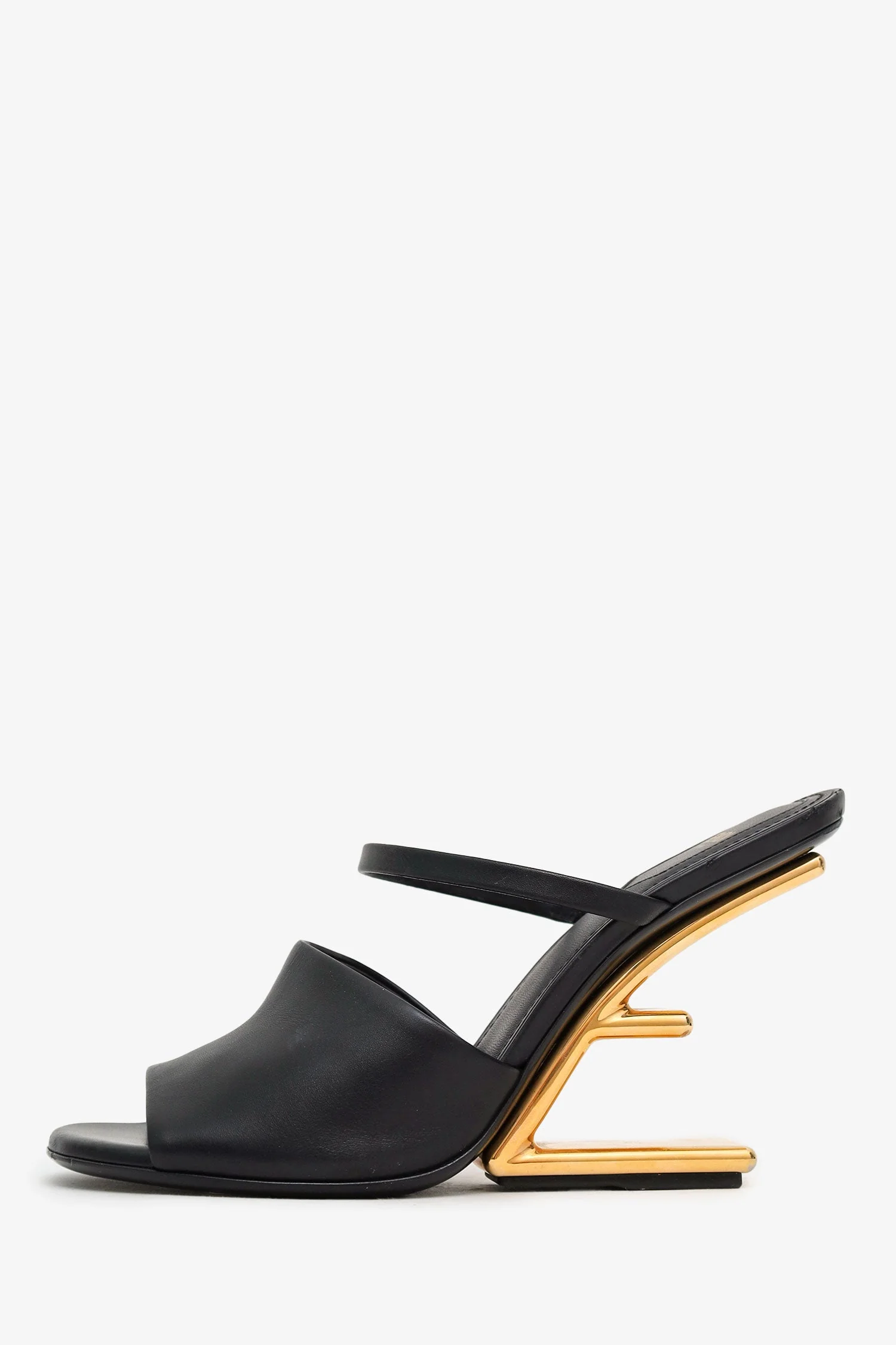 Fendi Black Leather F 'Fendi First' Mule Heels Size 38.5 - Image 4