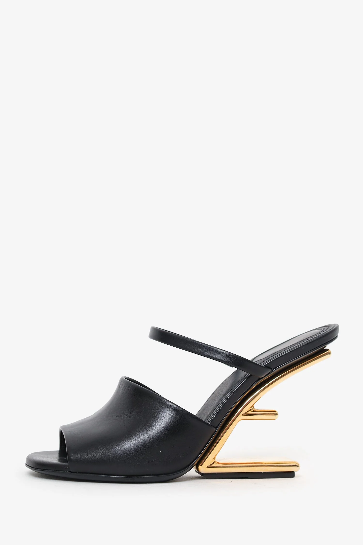 Fendi Black Leather 'First' Slingback Heels Size 37 - Image 4
