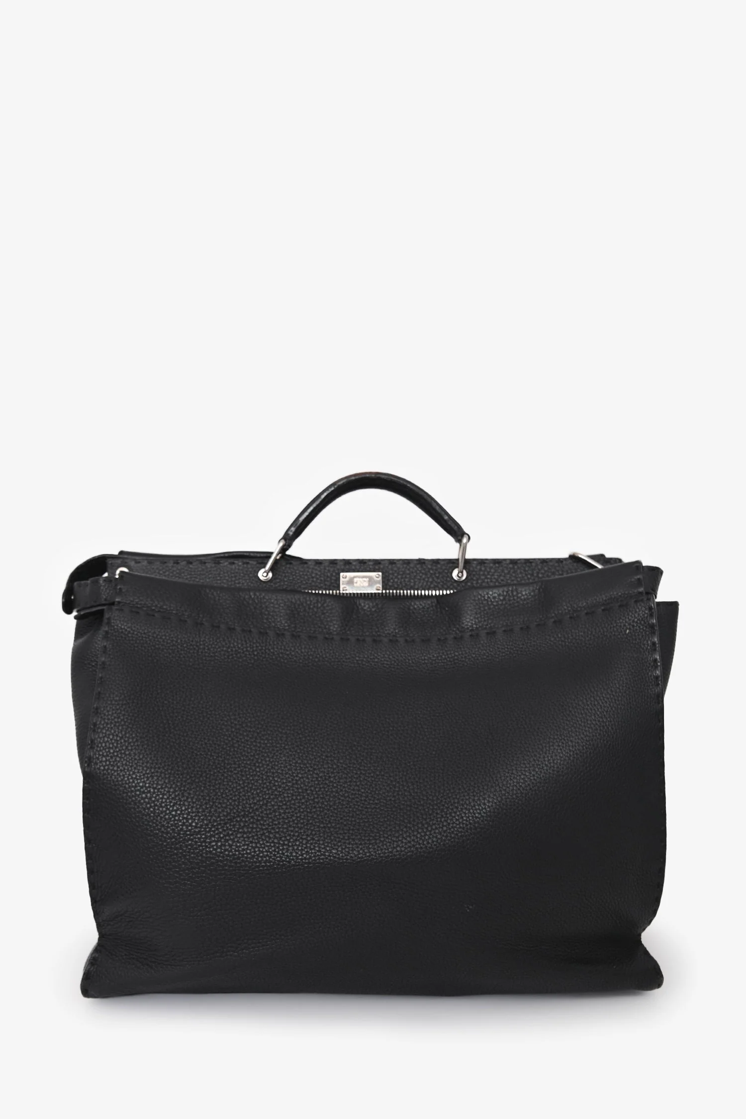 Fendi Black Leather Grained Monster Peekaboo Messenger Bag - Image 2