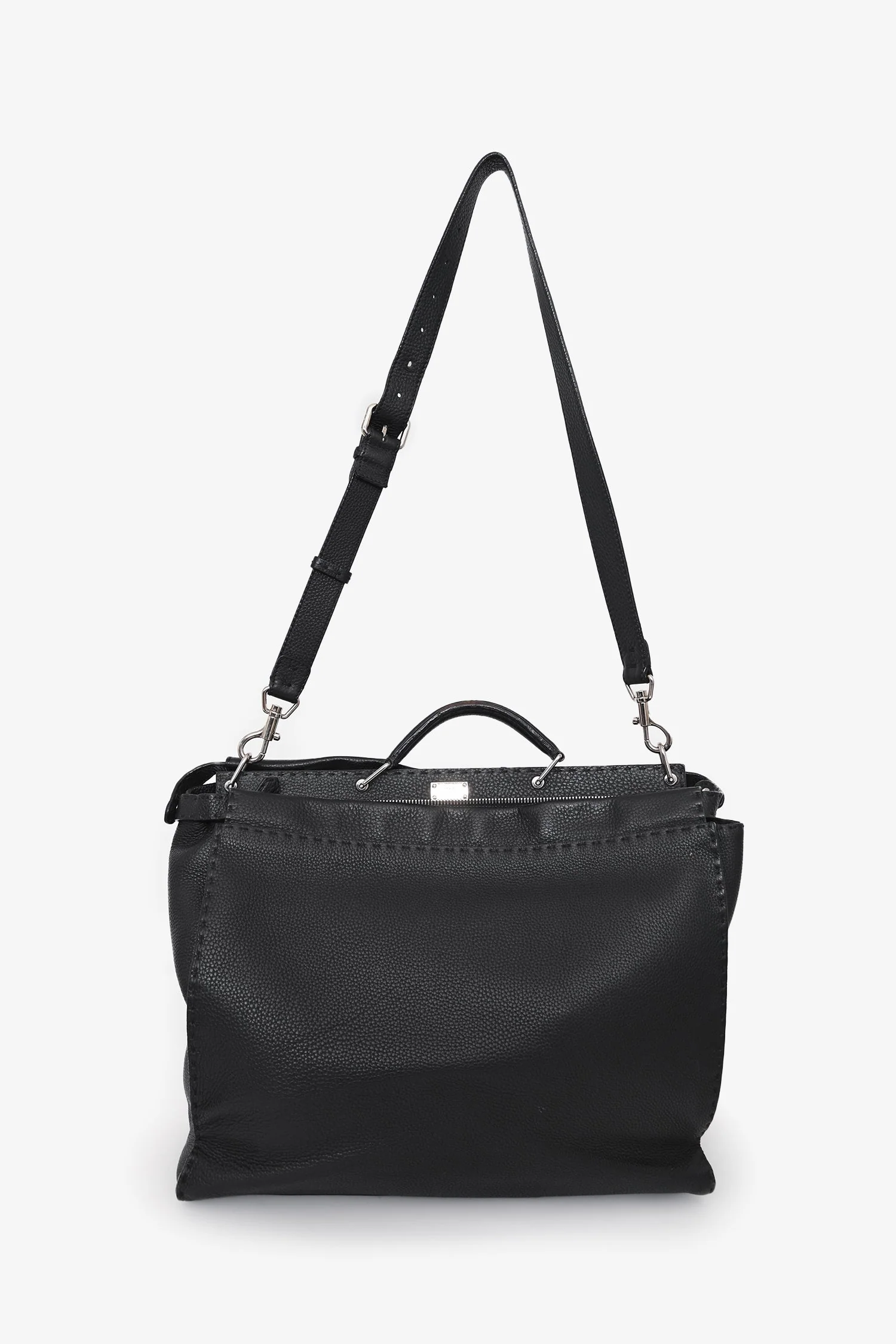 Fendi Black Leather Grained Monster Peekaboo Messenger Bag - Image 7