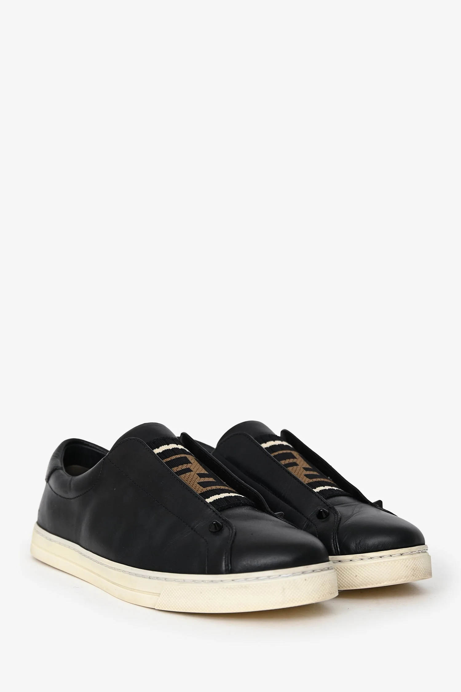 Fendi Black Leather Logo Slip Ons Size 39 - Image 2