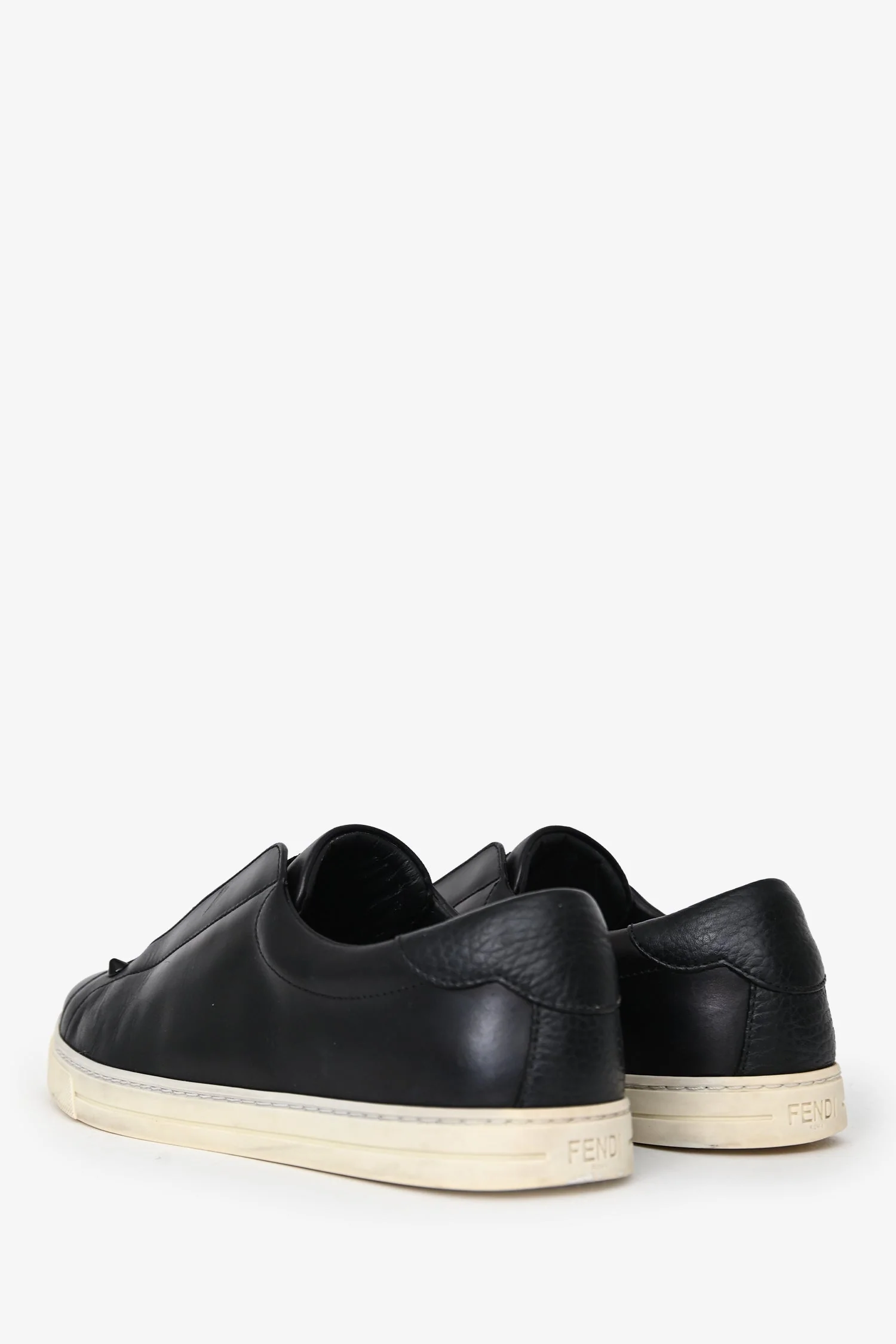 Fendi Black Leather Logo Slip Ons Size 39 - Image 4