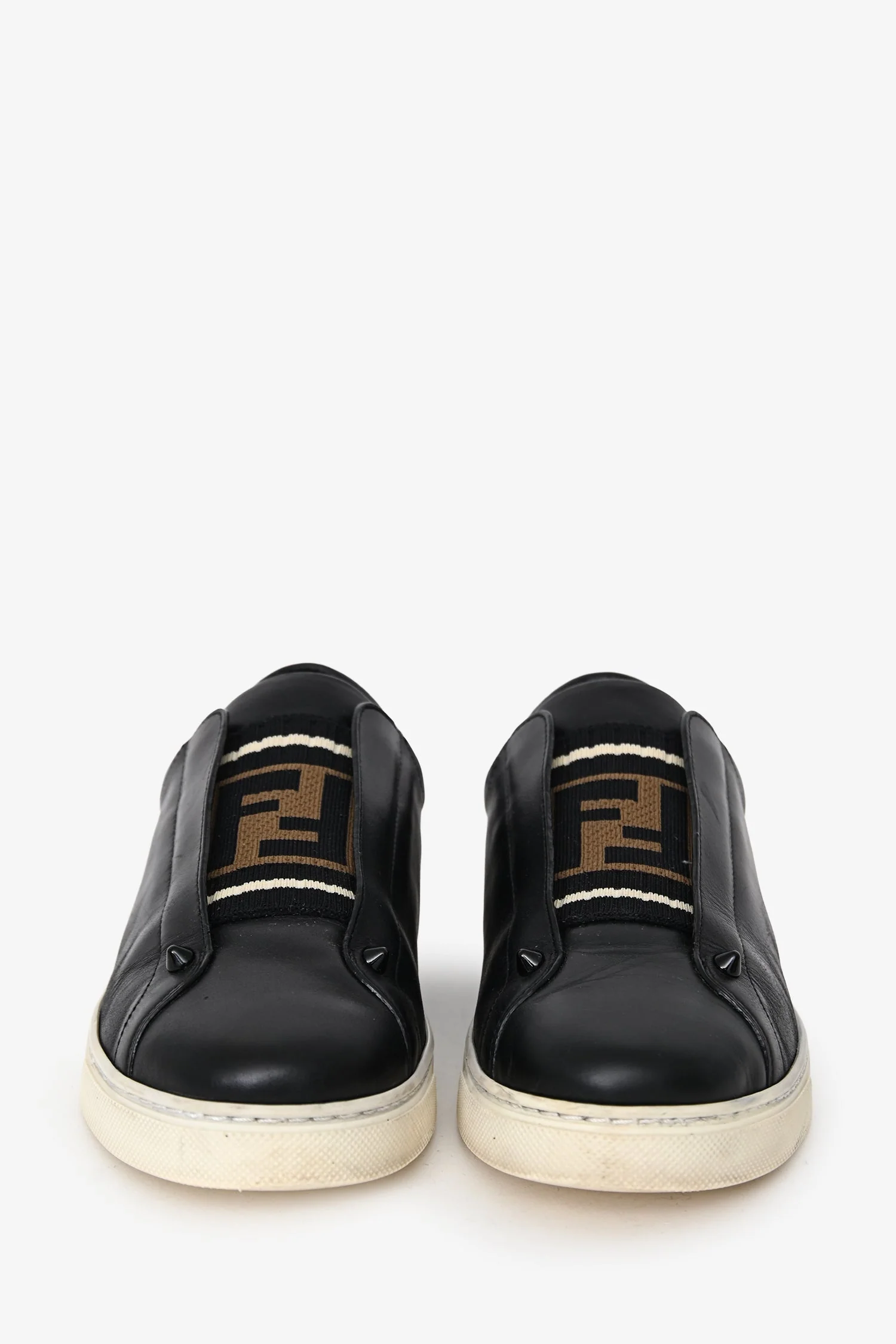 Fendi Black Leather Logo Slip Ons Size 39 - Image 3