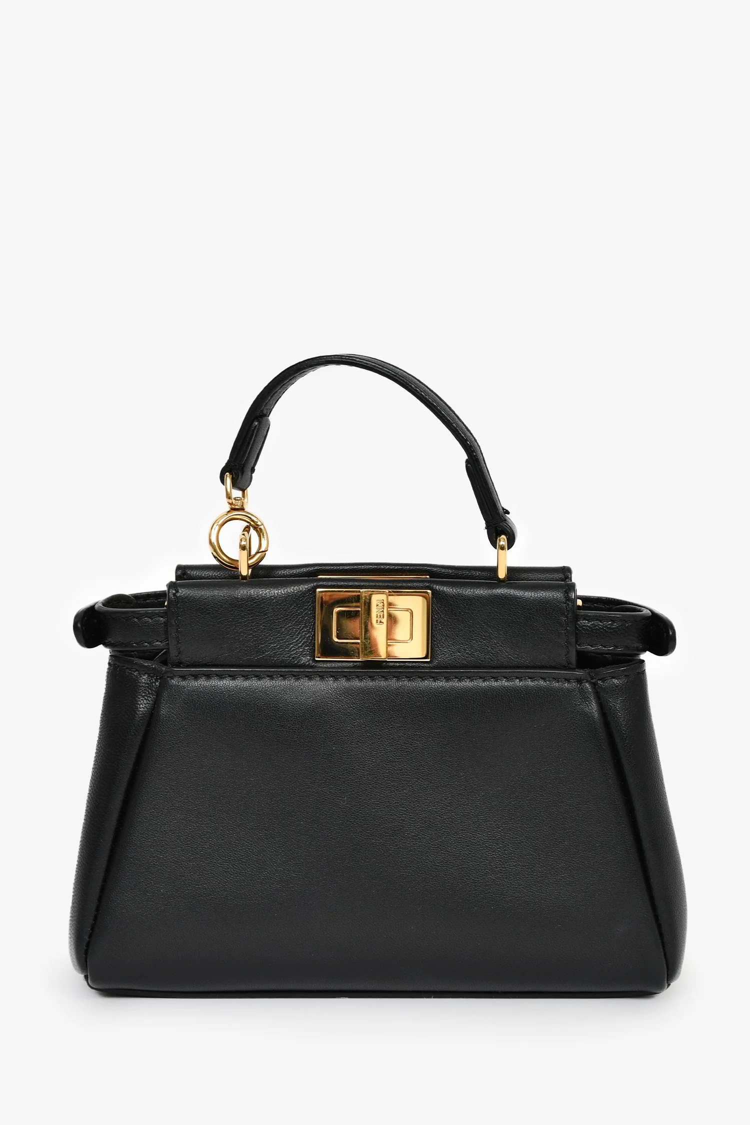 Fendi Black Leather Micro Peekaboo Top Handle Bag with Strap