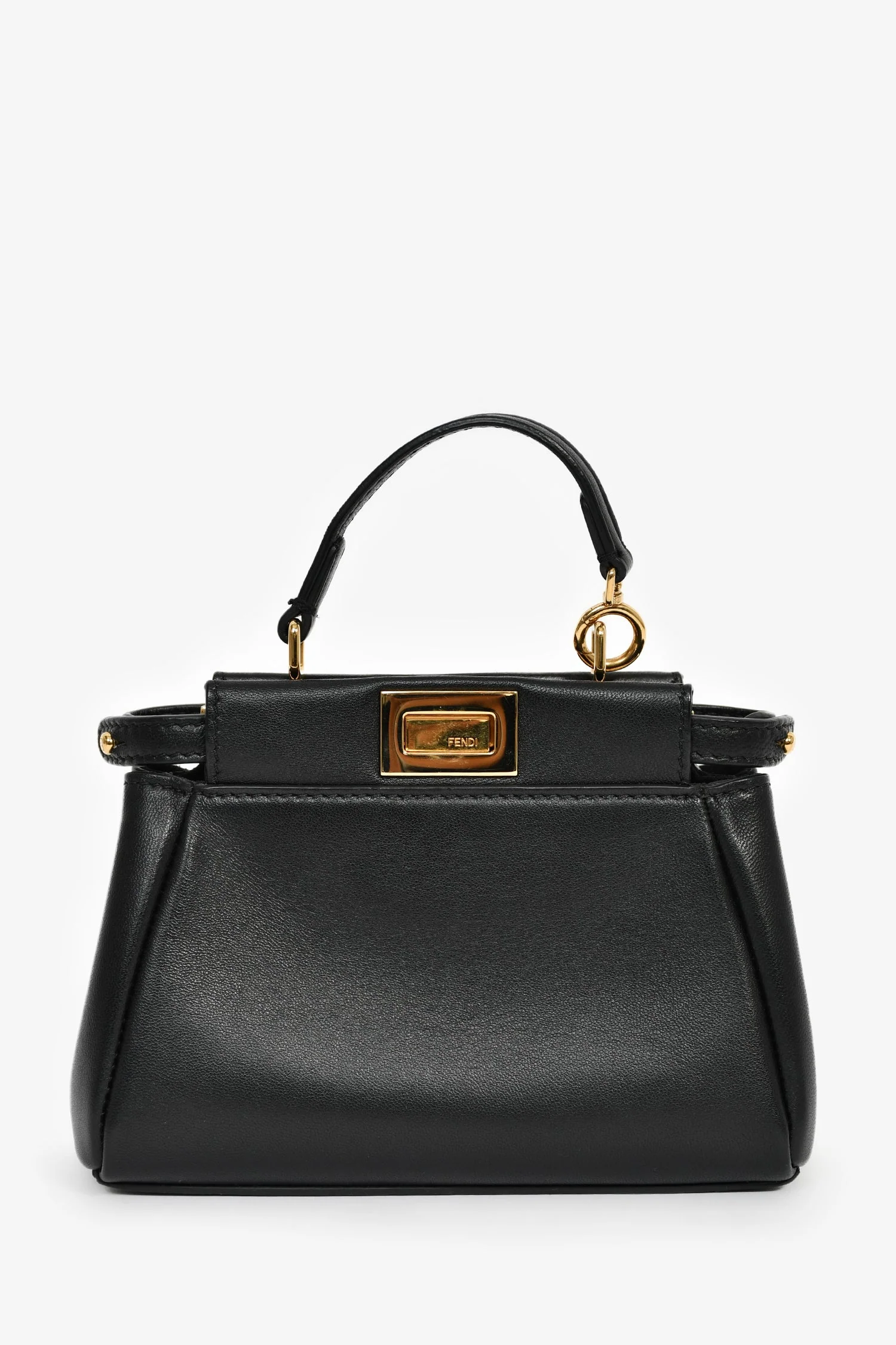 Fendi Black Leather Micro Peekaboo Top Handle Bag with Strap - Image 2