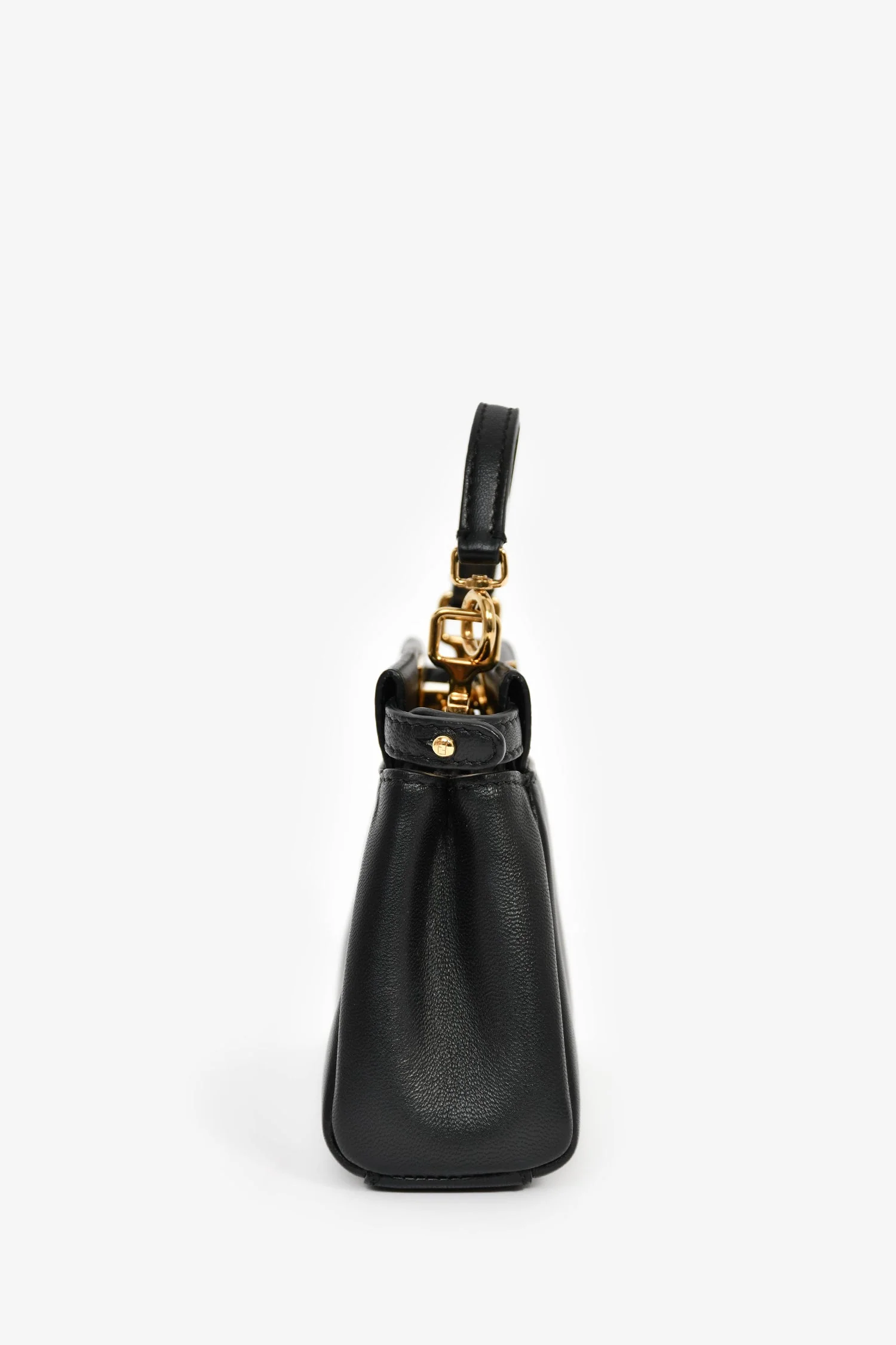 Fendi Black Leather Micro Peekaboo Top Handle Bag with Strap - Image 3
