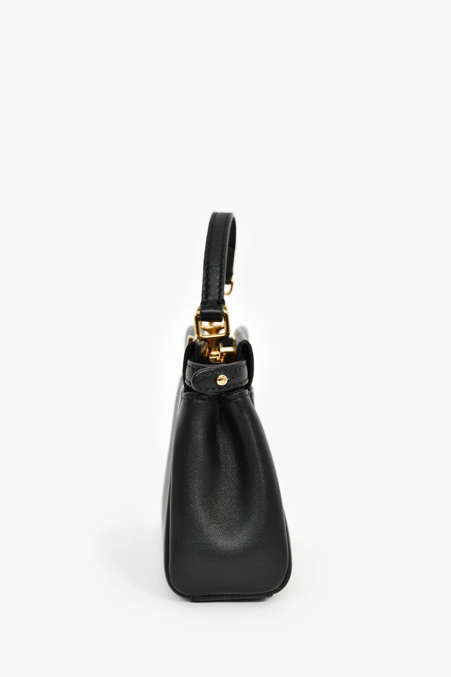 Fendi Black Leather Micro Peekaboo Top Handle Bag with Strap - Image 4
