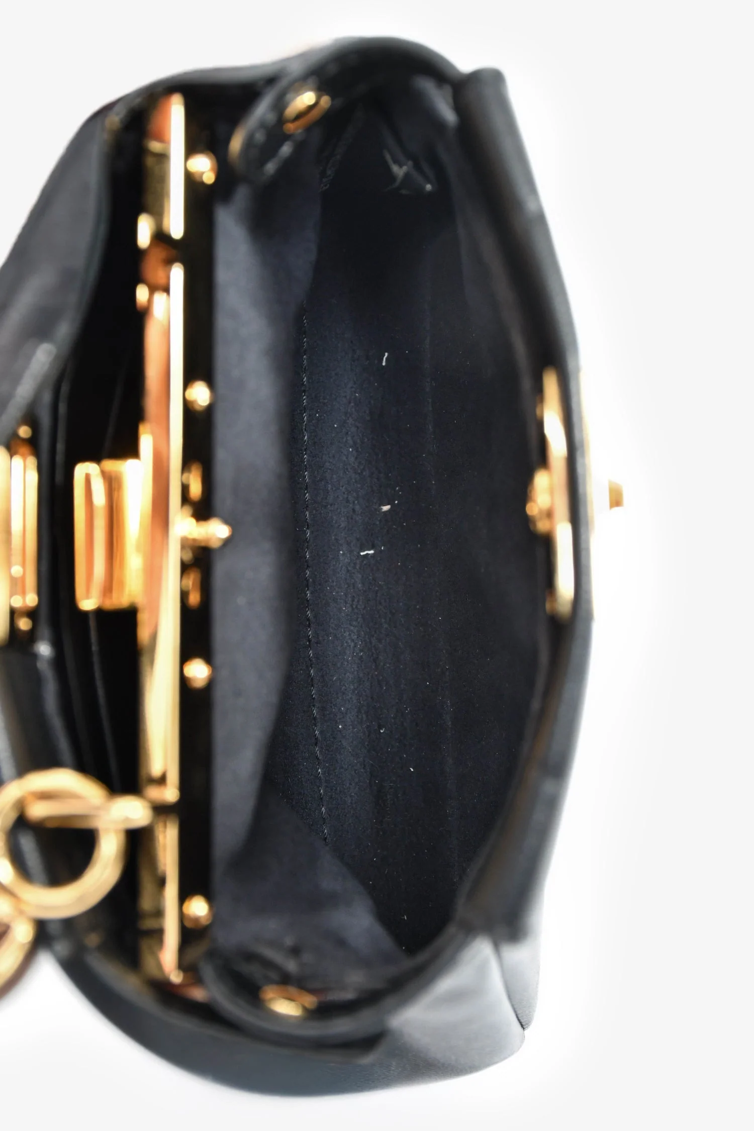 Fendi Black Leather Micro Peekaboo Top Handle Bag with Strap - Image 6