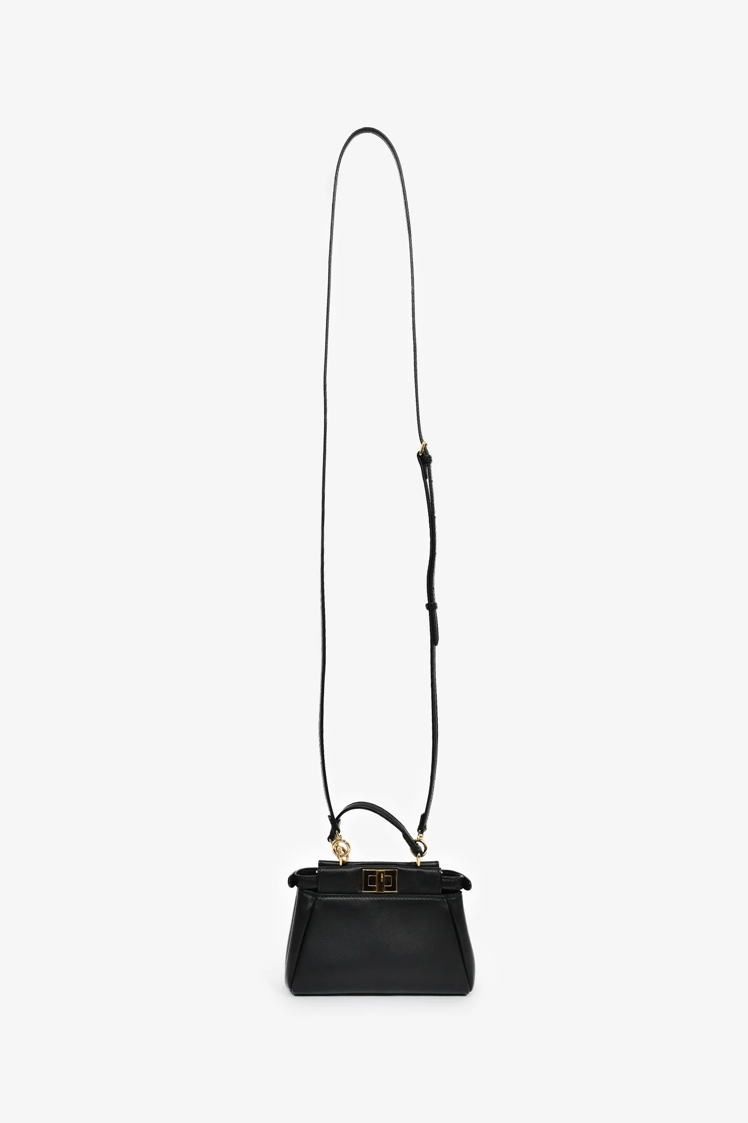 Fendi Black Leather Micro Peekaboo Top Handle Bag with Strap - Image 7