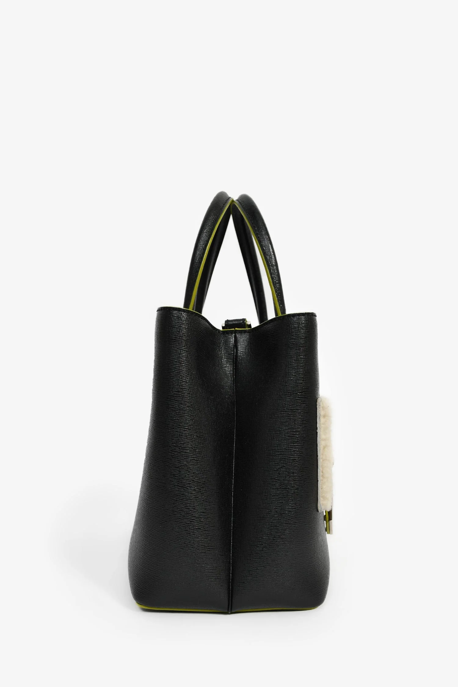 Fendi Black/Multi Shearling Petite '2Jours' Tote - Image 3