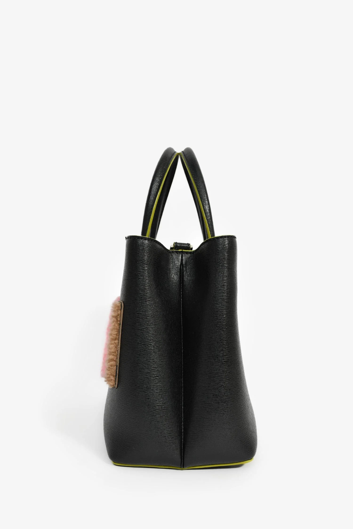 Fendi Black/Multi Shearling Petite '2Jours' Tote - Image 4