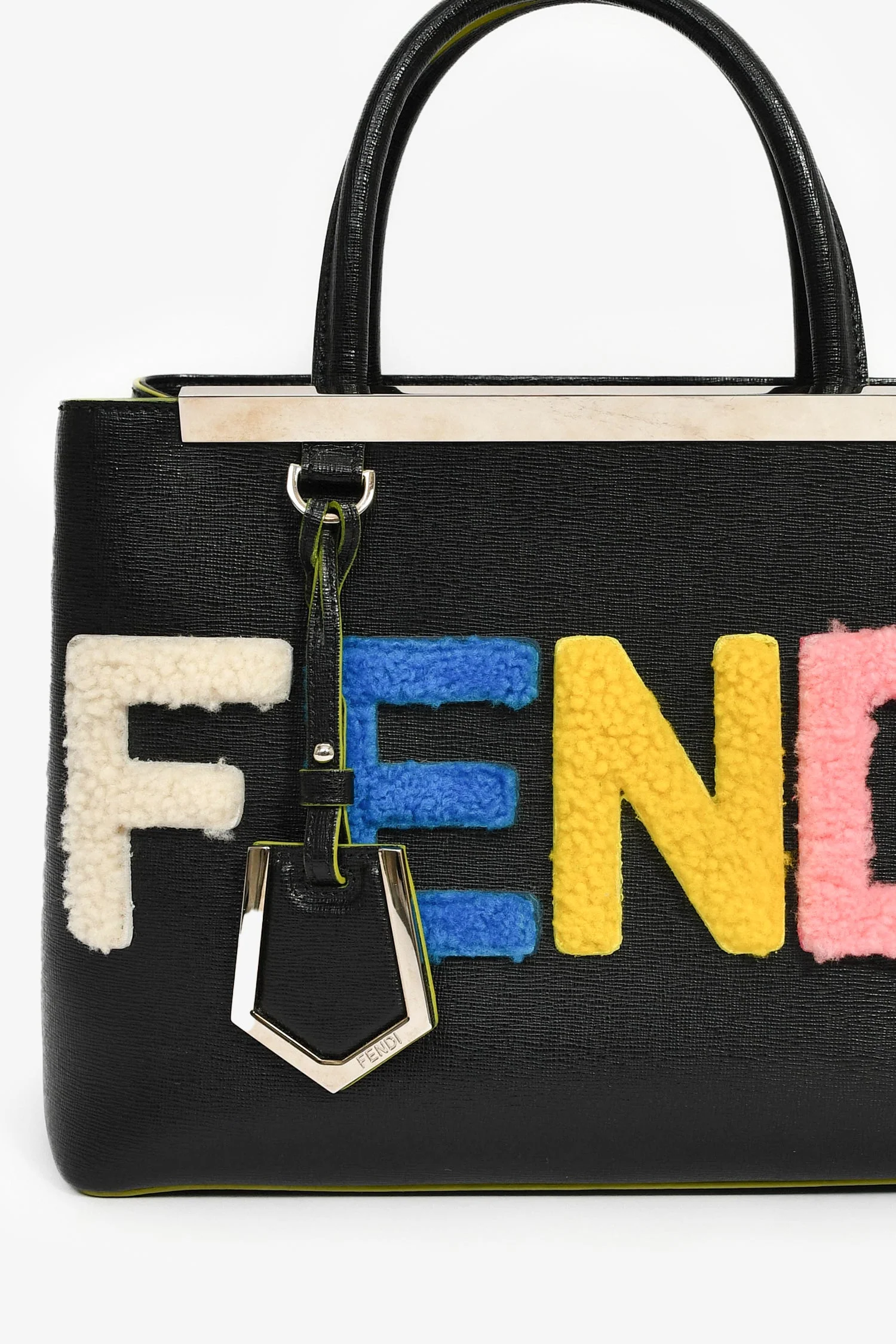 Fendi Black/Multi Shearling Petite '2Jours' Tote - Image 6