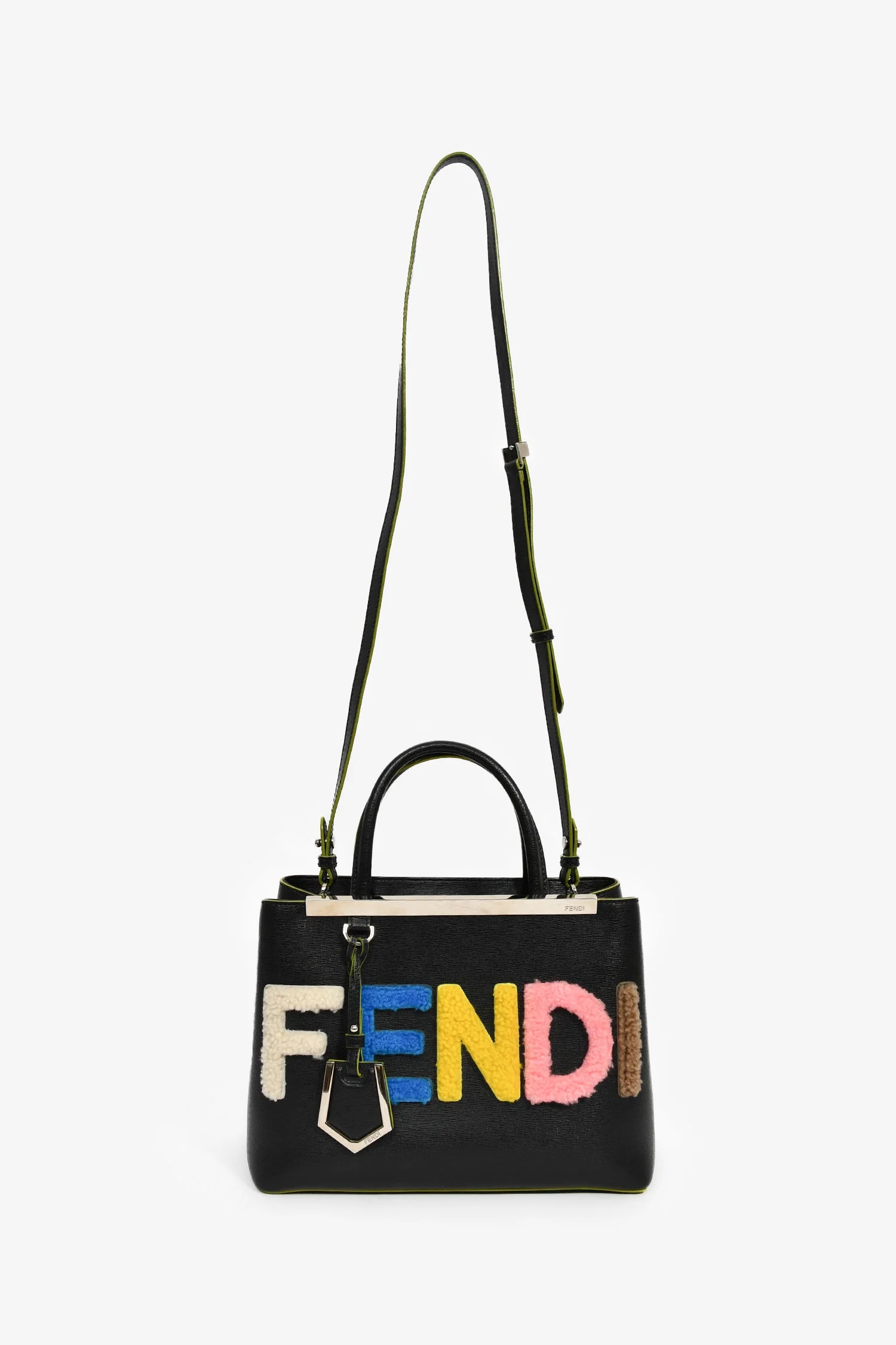 Fendi Black/Multi Shearling Petite '2Jours' Tote - Image 8
