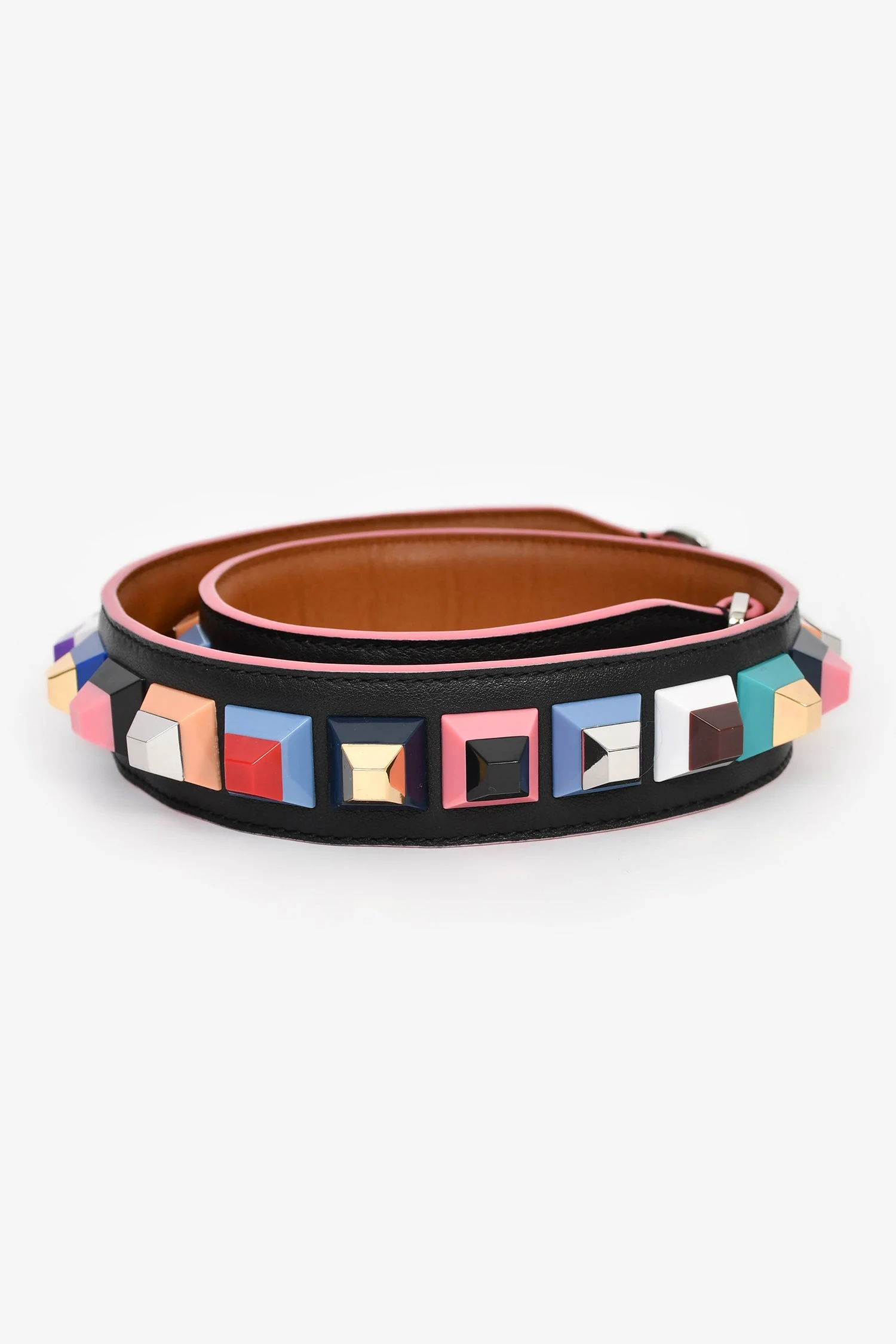 Fendi Black/Multicolour Leather Studded Bag Strap - Image 2