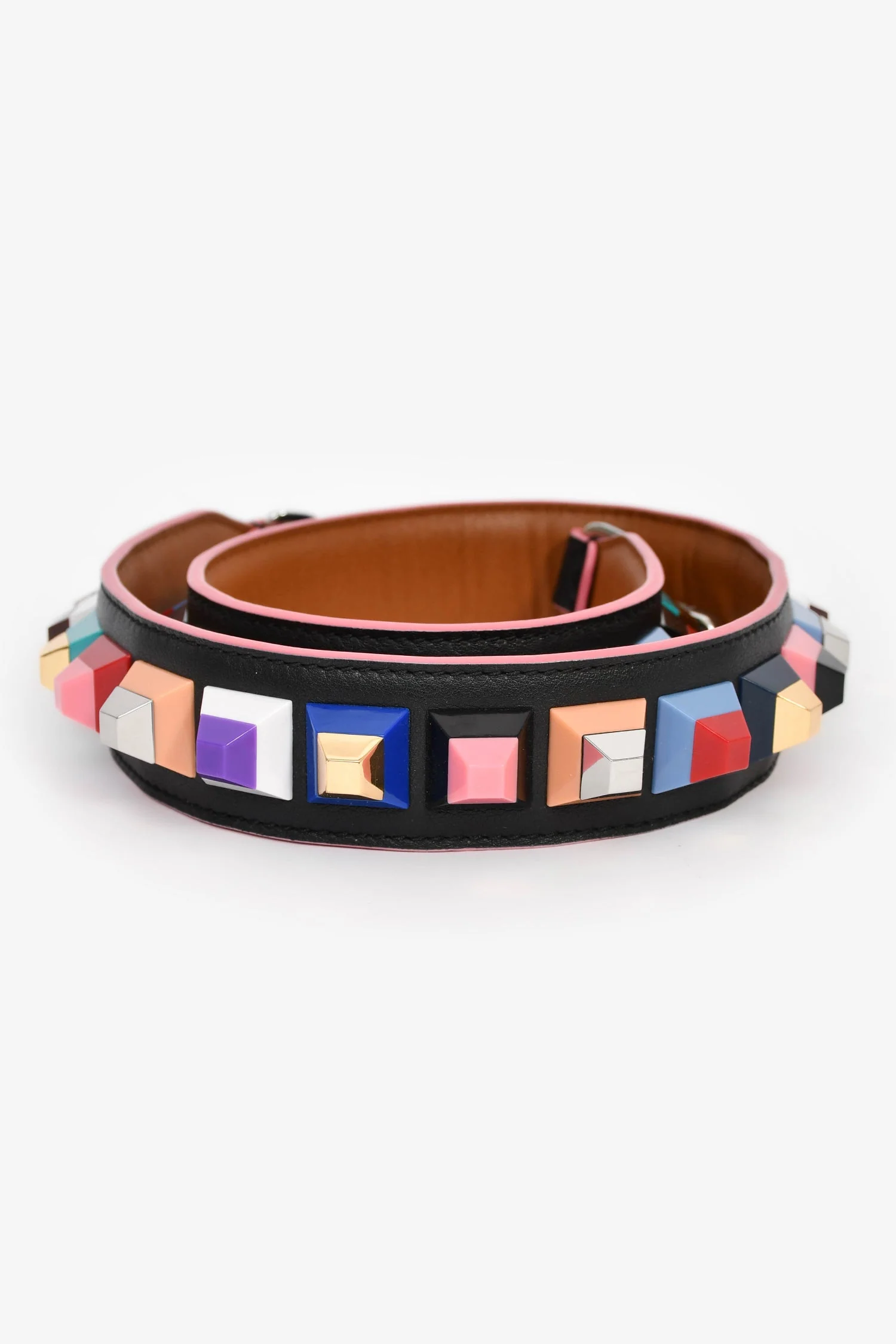 Fendi Black/Multicolour Leather Studded Bag Strap - Image 3