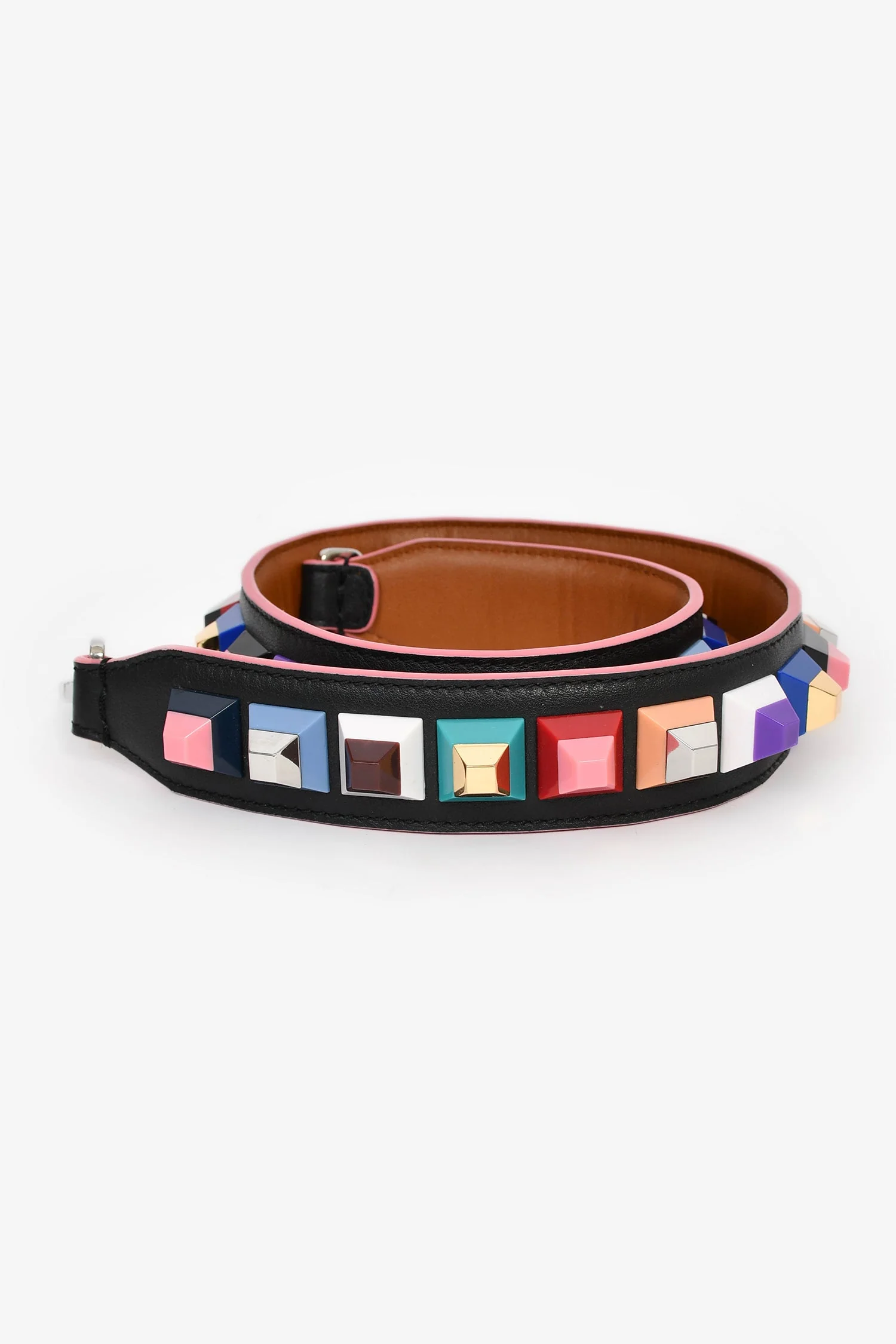 Fendi Black/Multicolour Leather Studded Bag Strap - Image 4