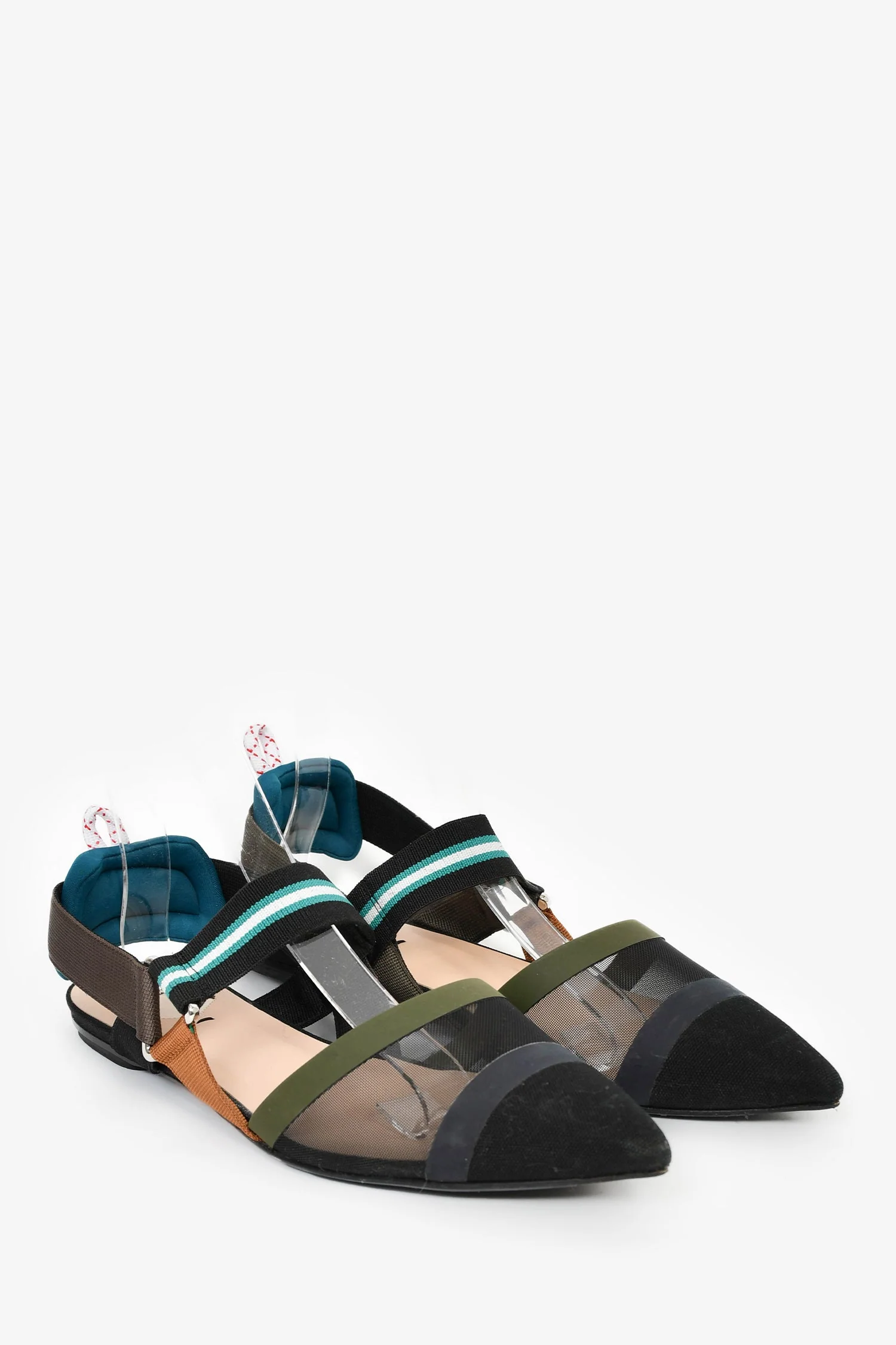 Fendi Black/Multicolour Mesh 'Colibri' Slingback Flats Size 40 - Image 4