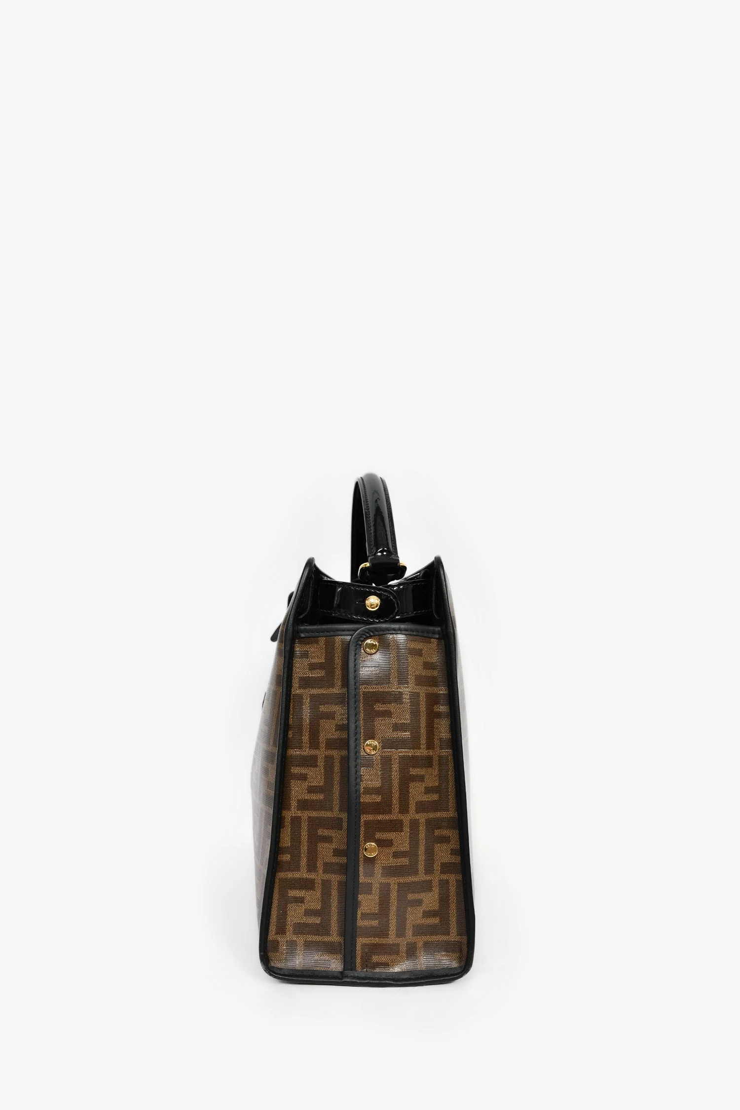Fendi Black Patent Medium 'Peekaboo' Top Handle With Brown Zucca Canvas Defender - Image 4