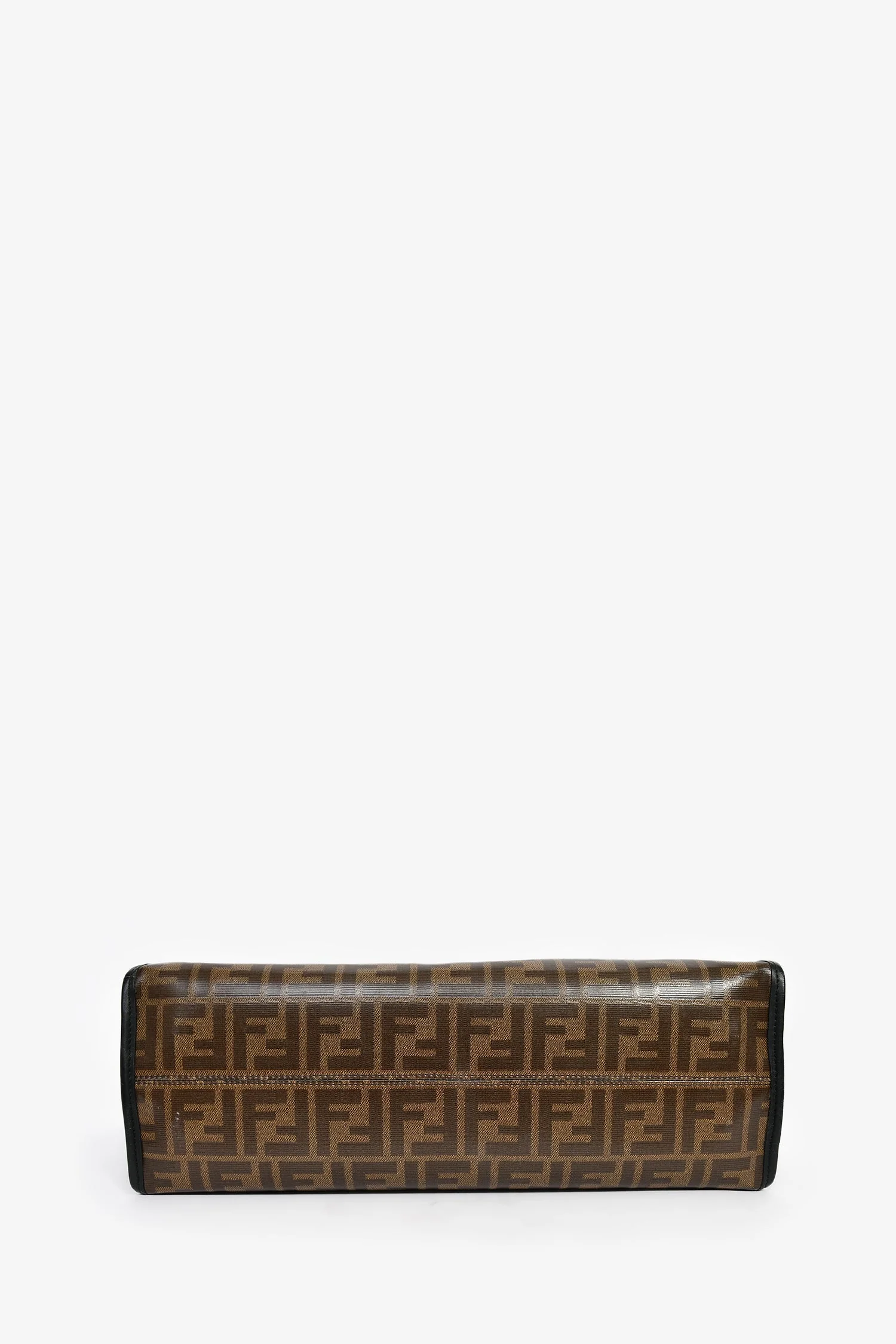 Fendi Black Patent Medium 'Peekaboo' Top Handle With Brown Zucca Canvas Defender - Image 5