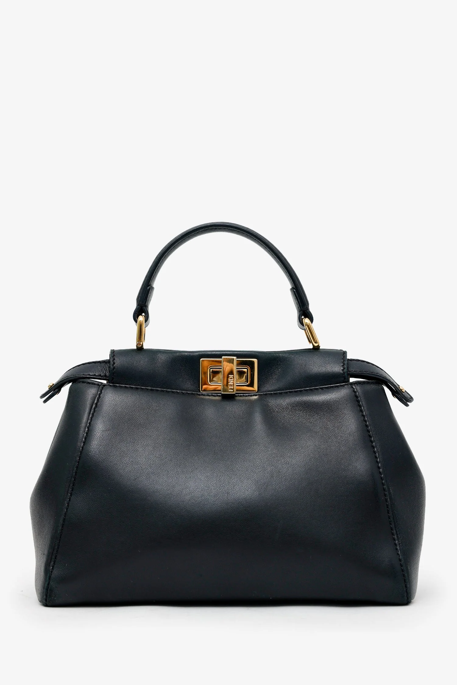 Fendi Black Soft Leather Small 'Peekaboo' Bag With Strap