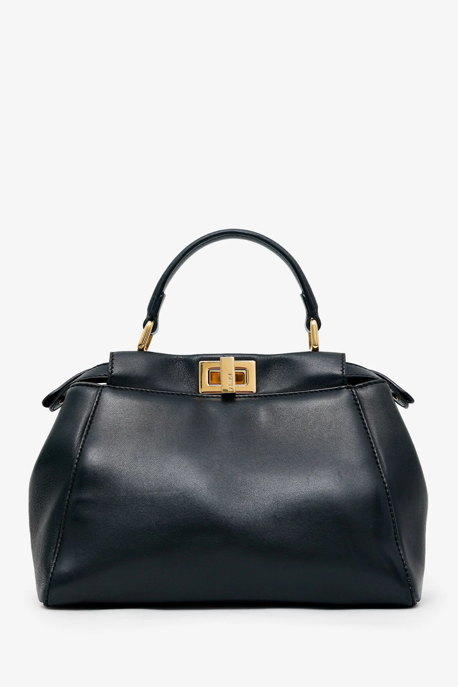 Fendi Black Soft Leather Small 'Peekaboo' Bag With Strap - Image 2