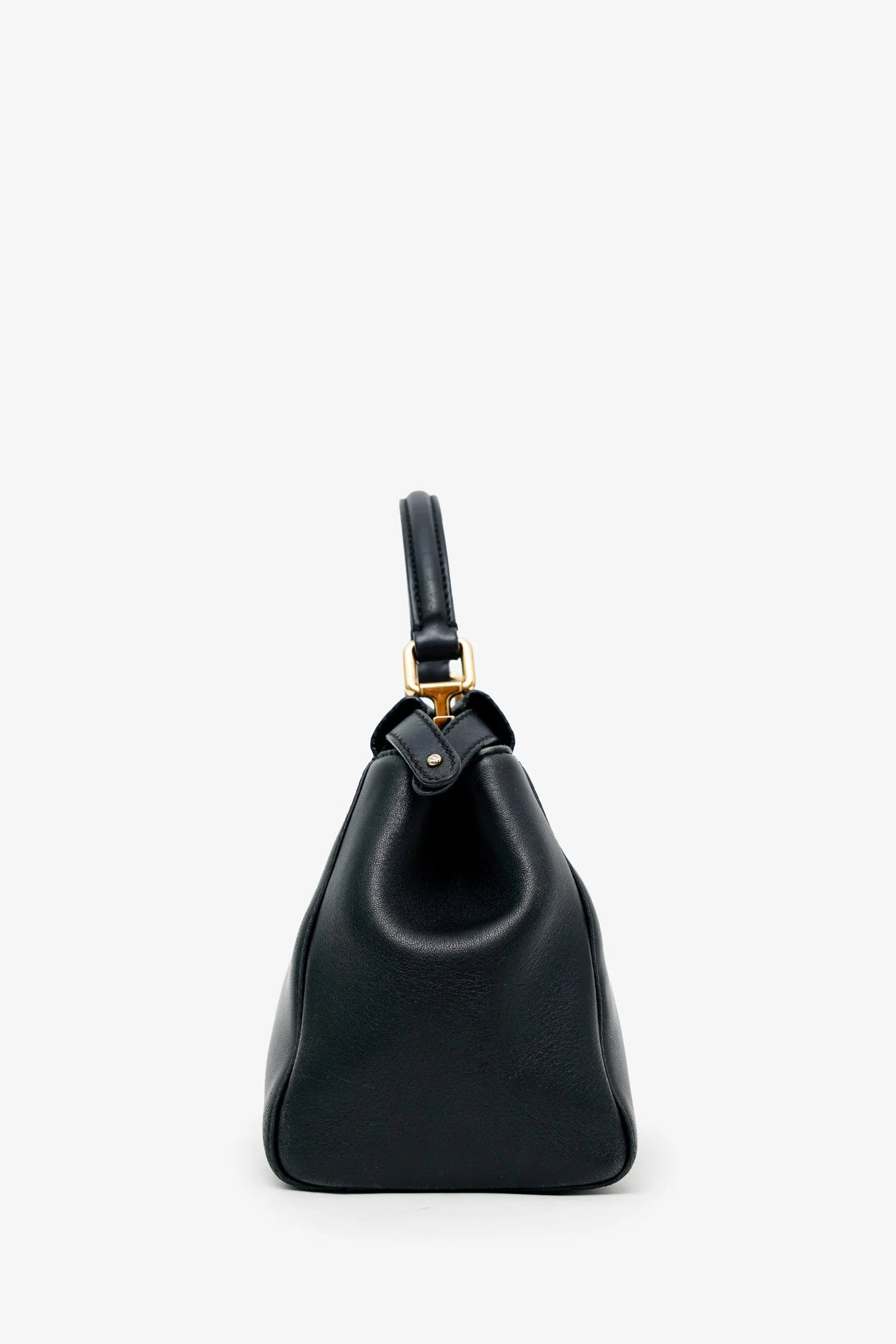Fendi Black Soft Leather Small 'Peekaboo' Bag With Strap - Image 4