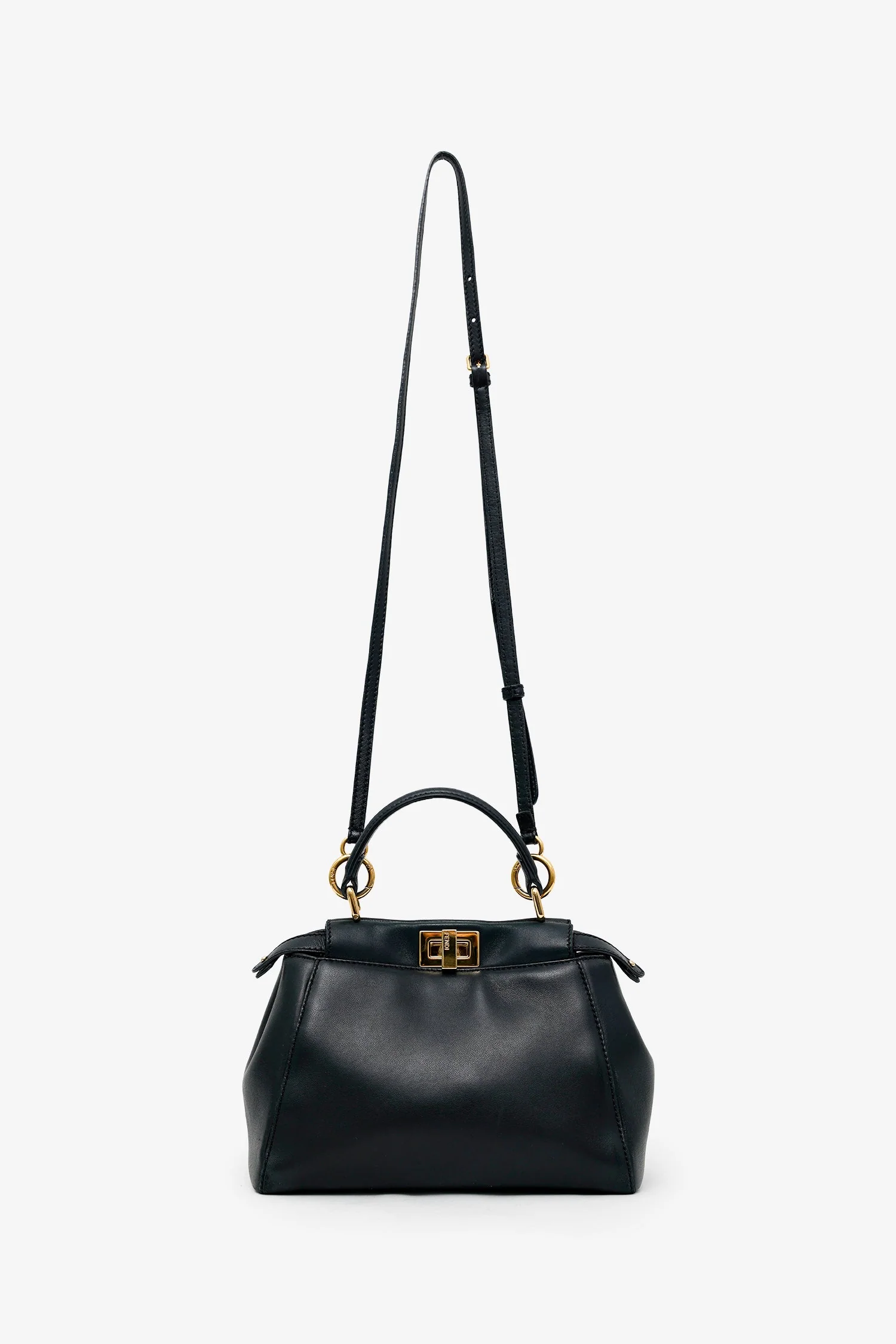 Fendi Black Soft Leather Small 'Peekaboo' Bag With Strap - Image 6