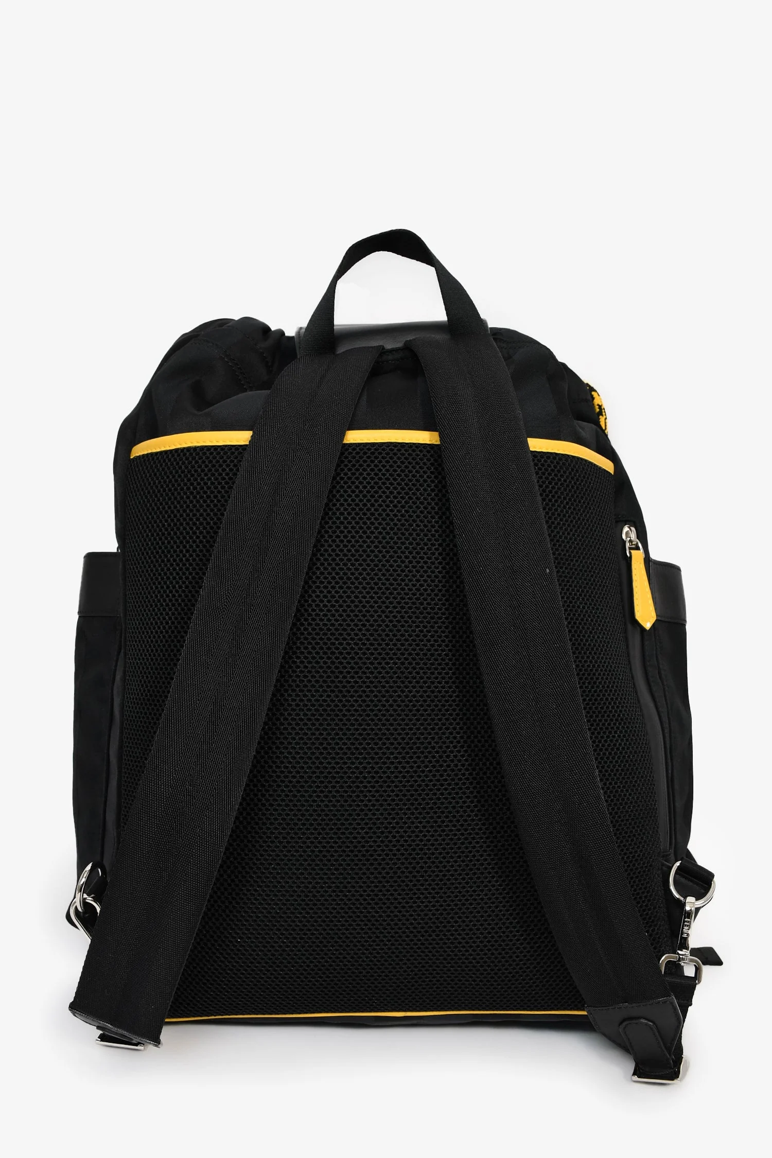 Fendi Black/Yellow Nylon/Leather Pequin Drawstring Backpack - Image 2
