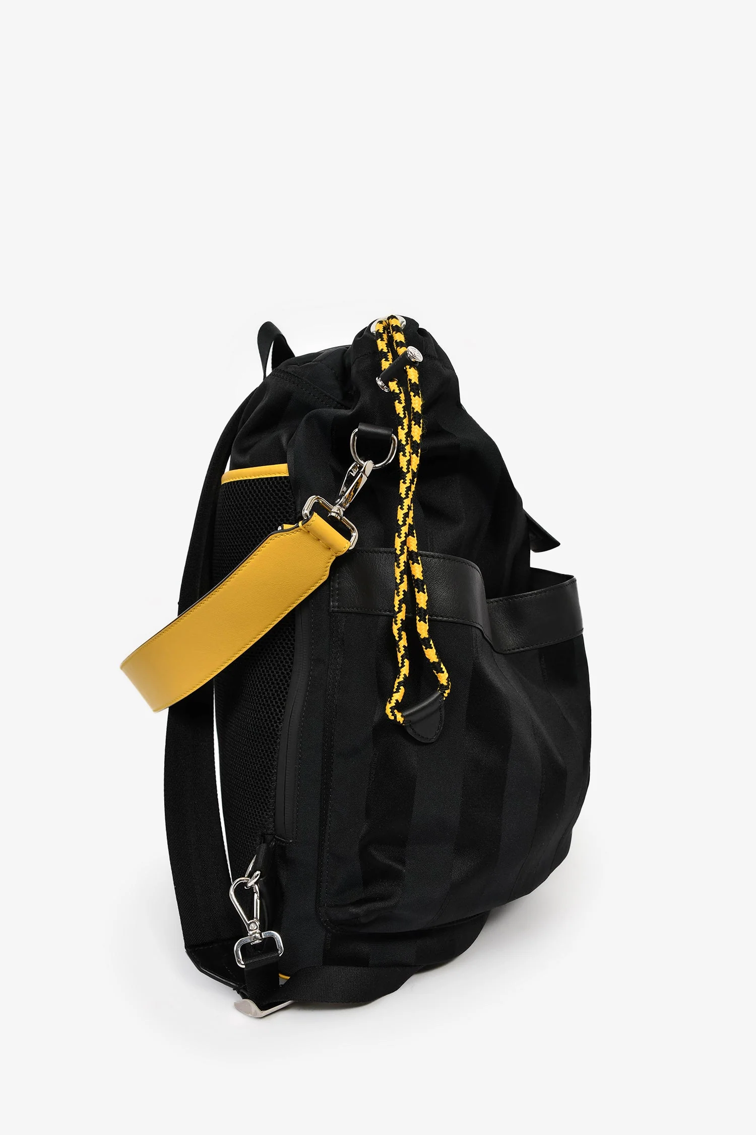 Fendi Black/Yellow Nylon/Leather Pequin Drawstring Backpack - Image 4
