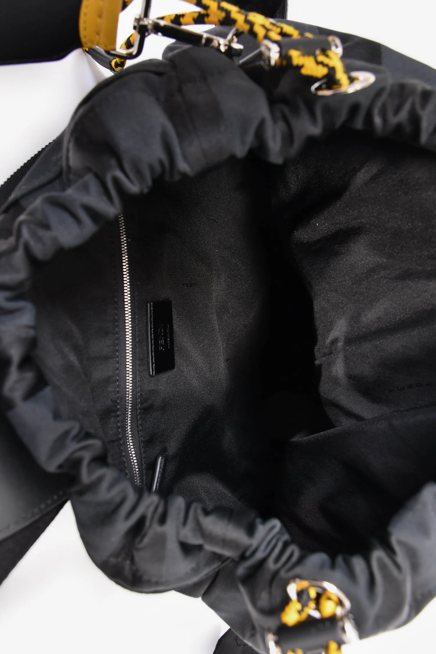 Fendi Black/Yellow Nylon/Leather Pequin Drawstring Backpack - Image 6