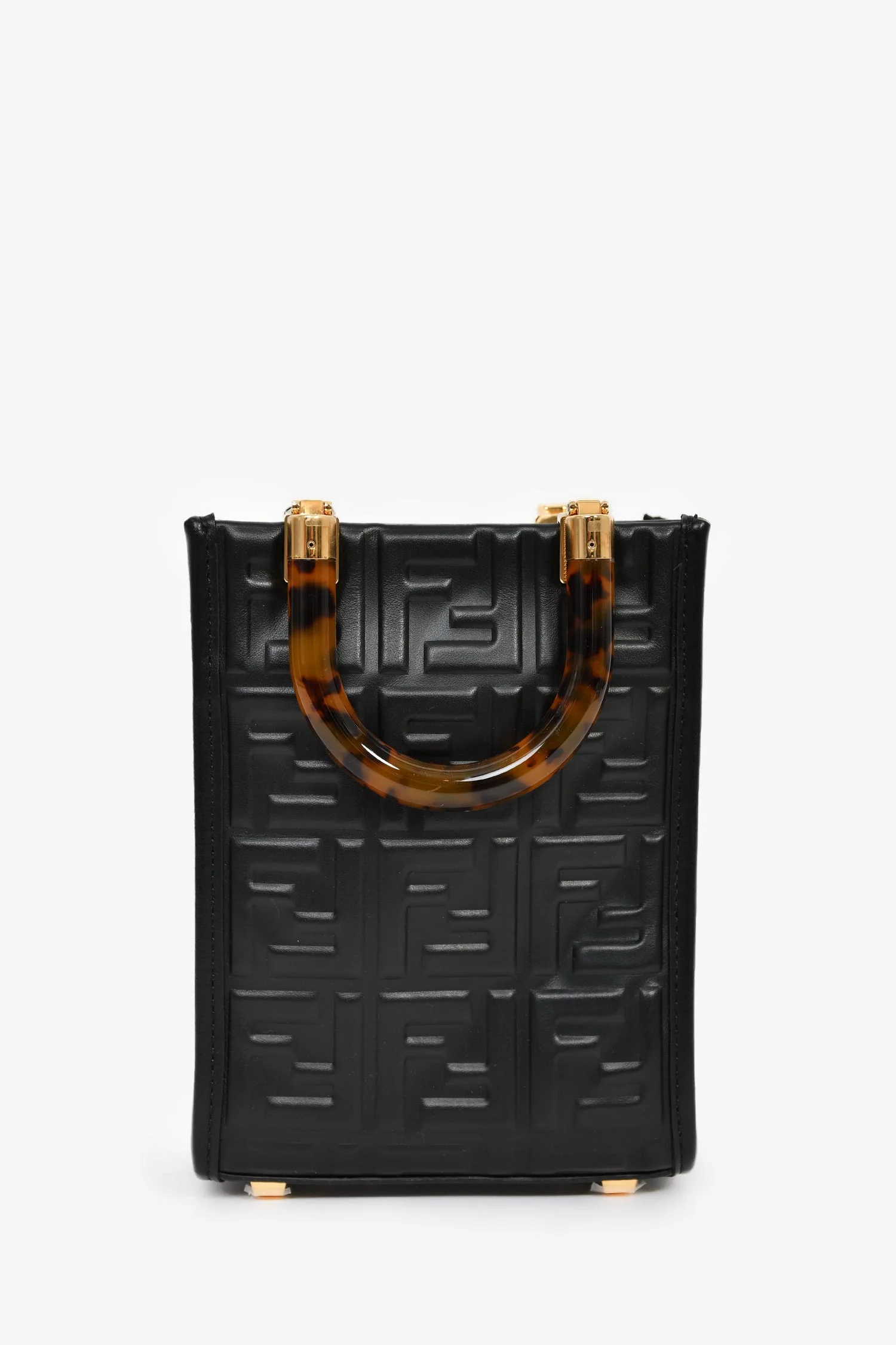 Fendi Black Zucca Embossed Leather/Tortoise Sunshine Mini Top Handle Bag - Image 2