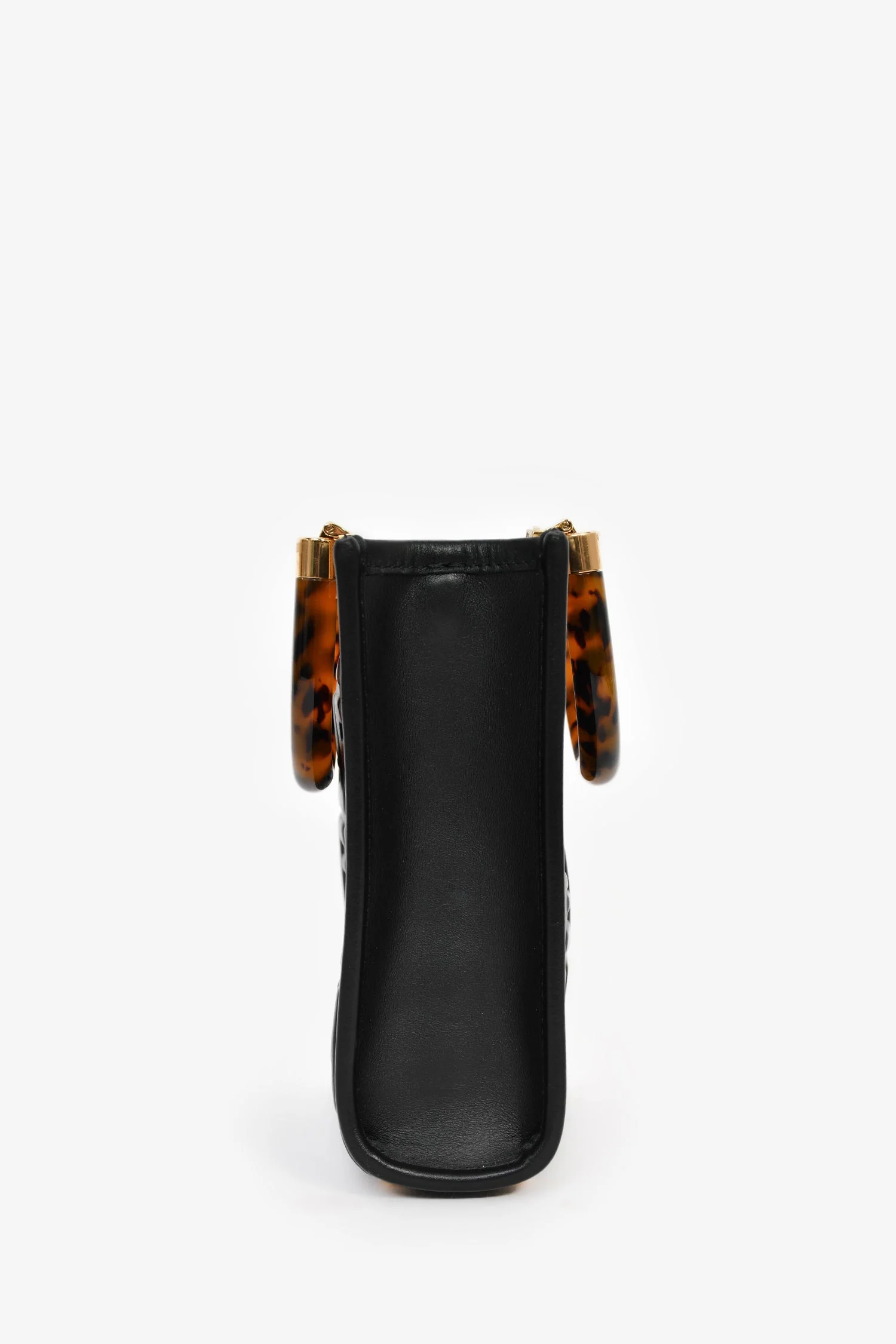 Fendi Black Zucca Embossed Leather/Tortoise Sunshine Mini Top Handle Bag - Image 3