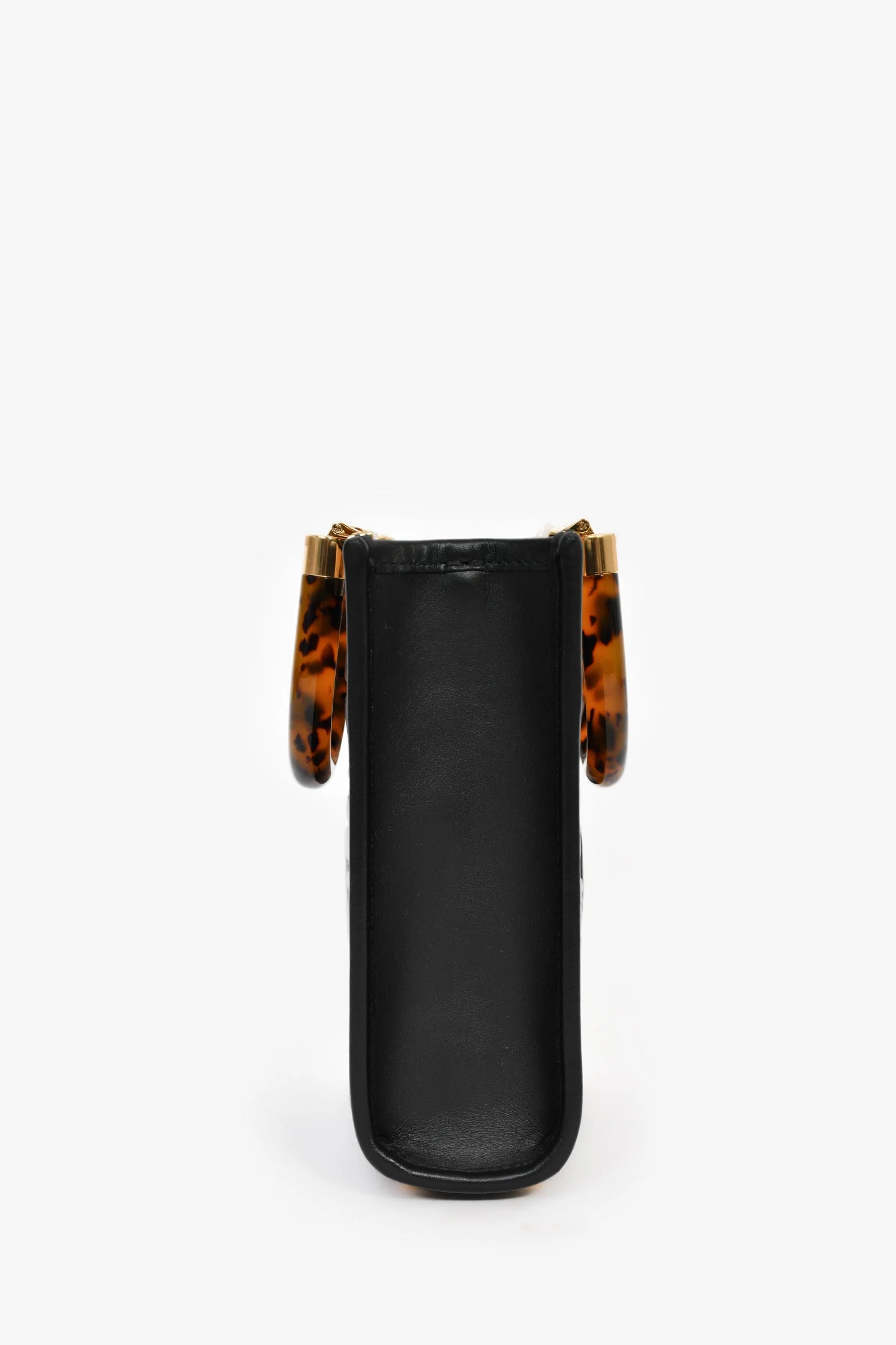 Fendi Black Zucca Embossed Leather/Tortoise Sunshine Mini Top Handle Bag - Image 4