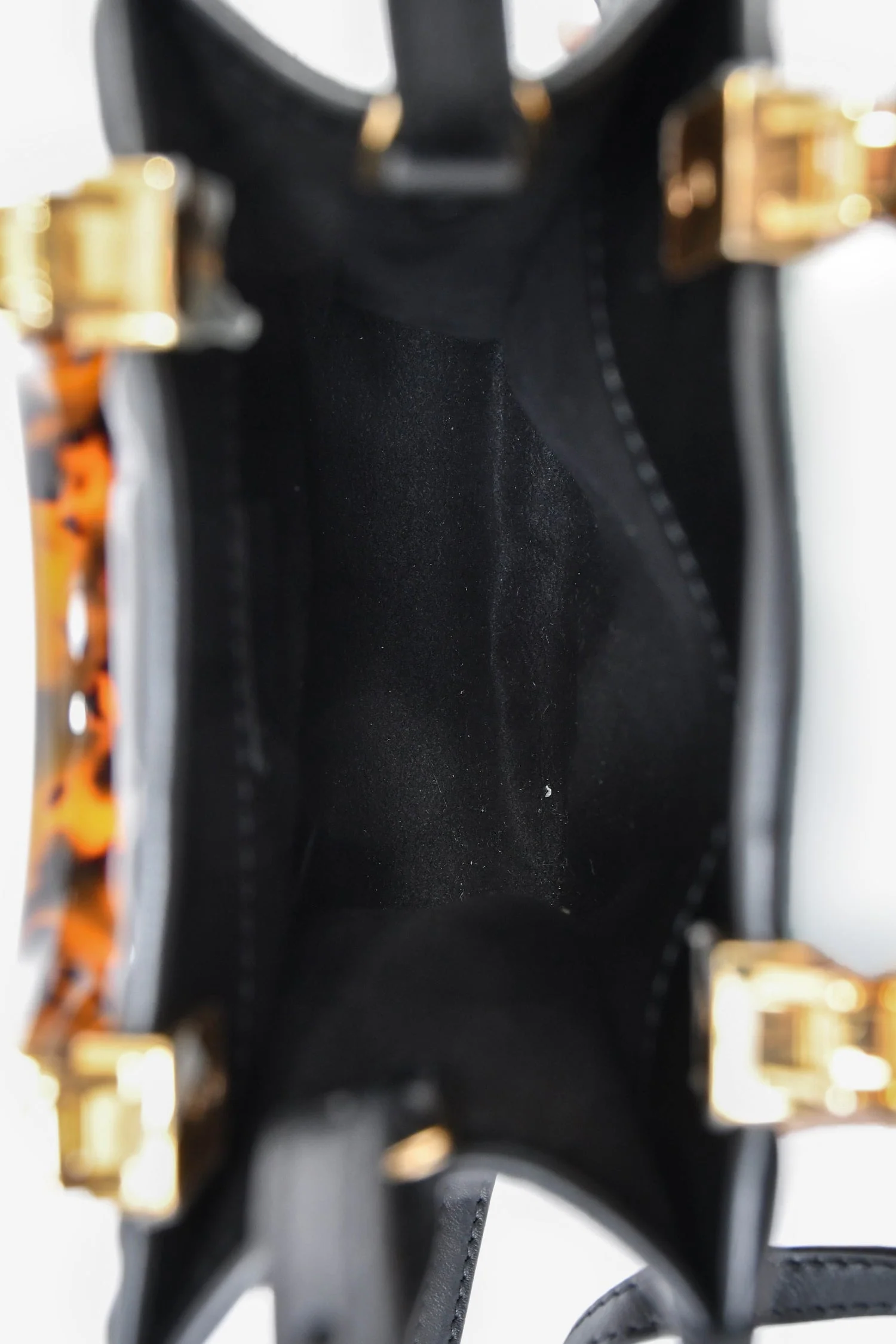 Fendi Black Zucca Embossed Leather/Tortoise Sunshine Mini Top Handle Bag - Image 6