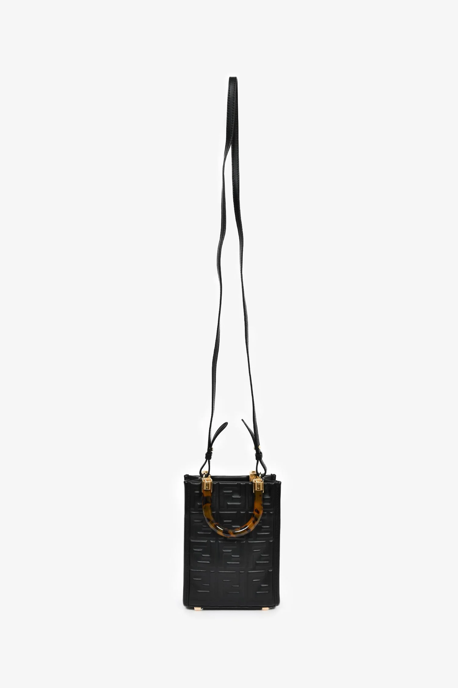 Fendi Black Zucca Embossed Leather/Tortoise Sunshine Mini Top Handle Bag - Image 7