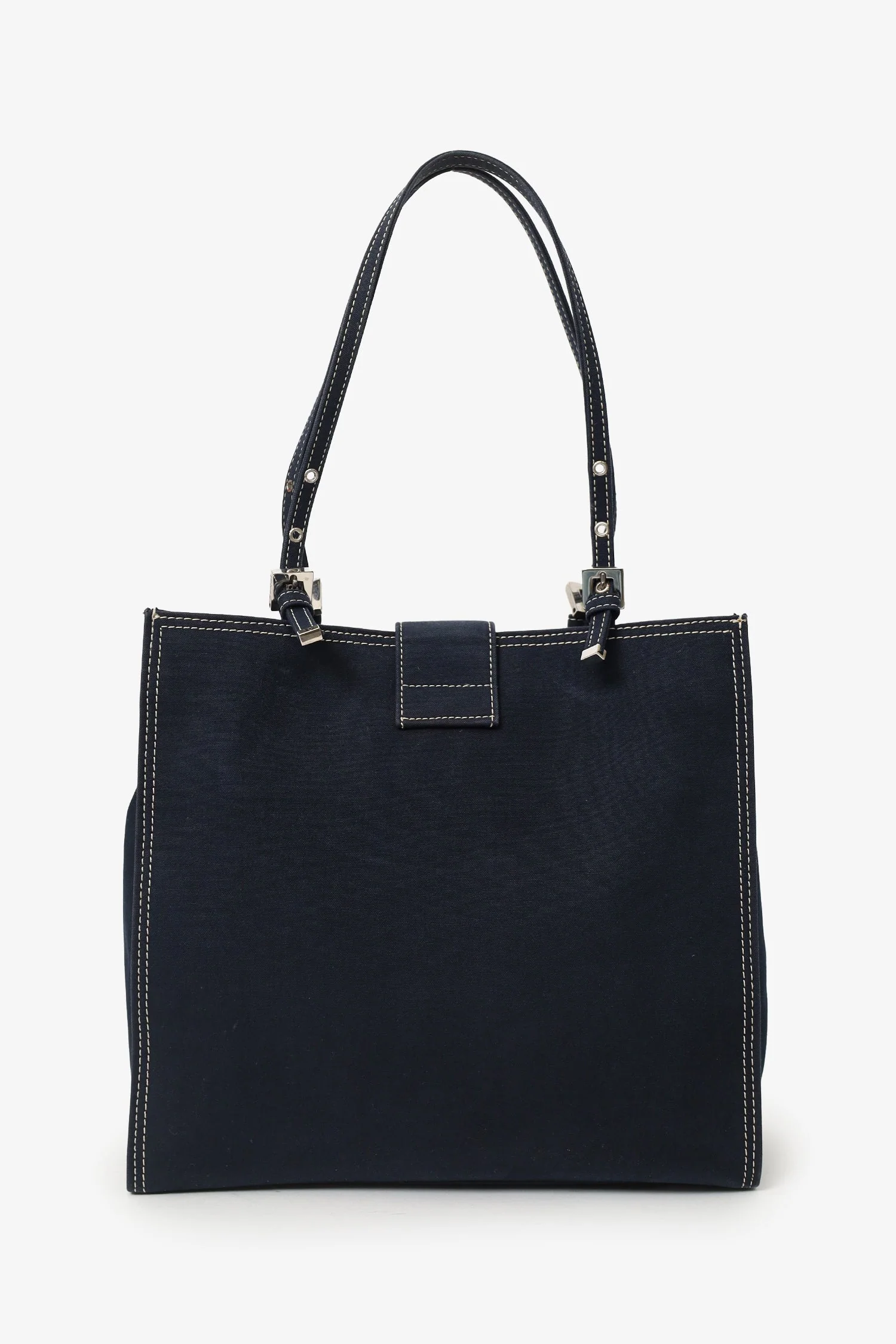 Fendi Blue Denim Baguette Buckle Square Tote Square - Image 2