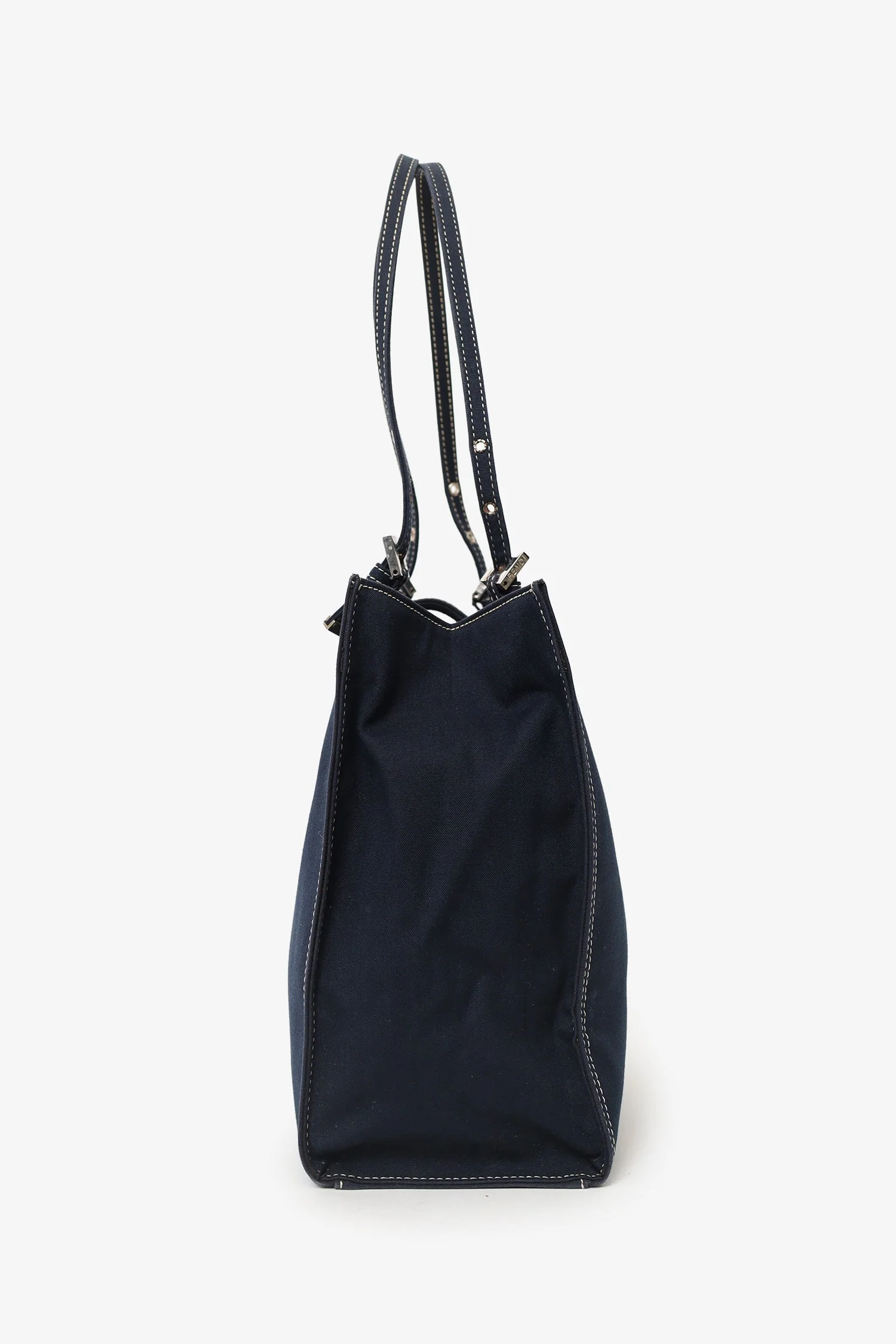 Fendi Blue Denim Baguette Buckle Square Tote Square - Image 3