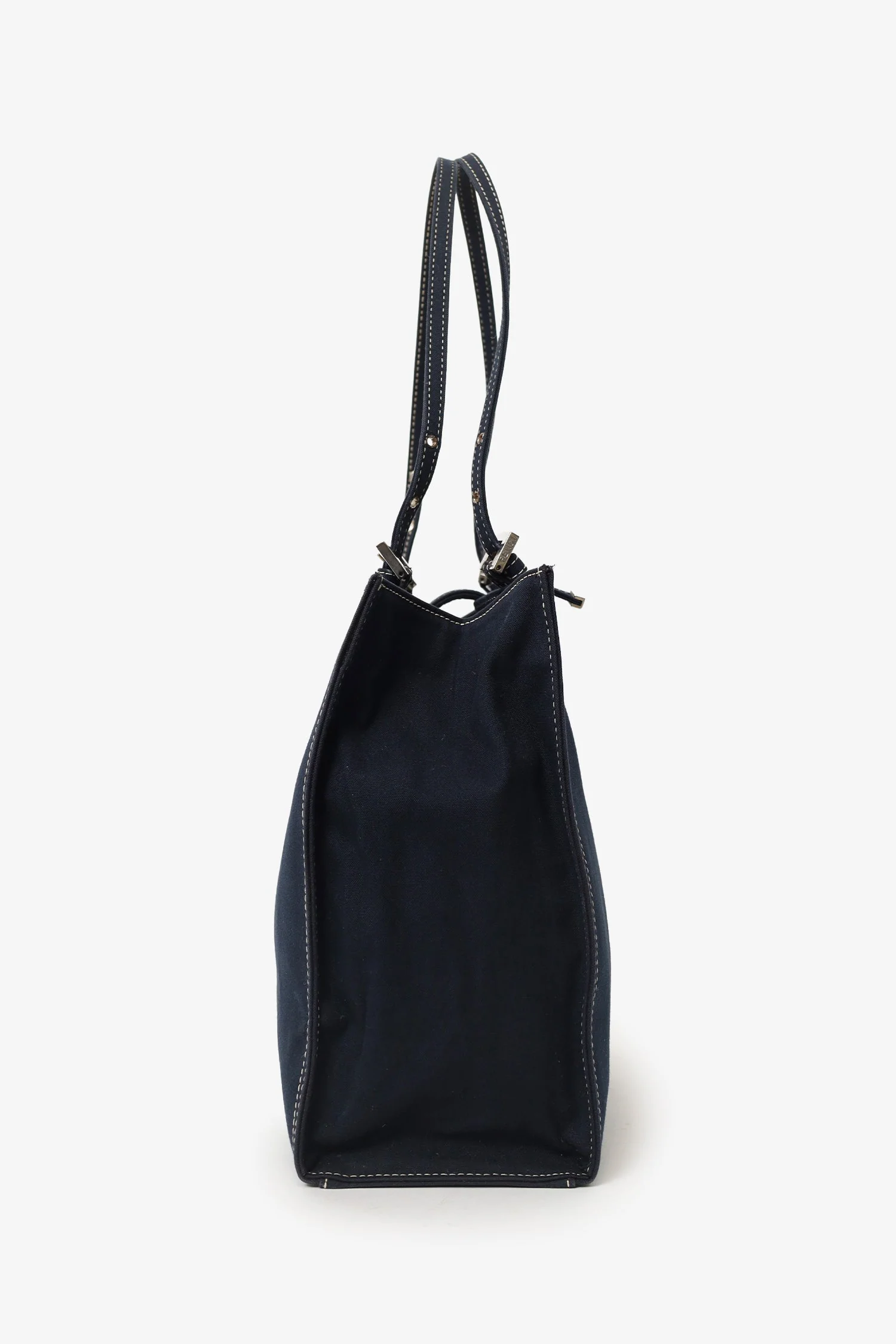 Fendi Blue Denim Baguette Buckle Square Tote Square - Image 4