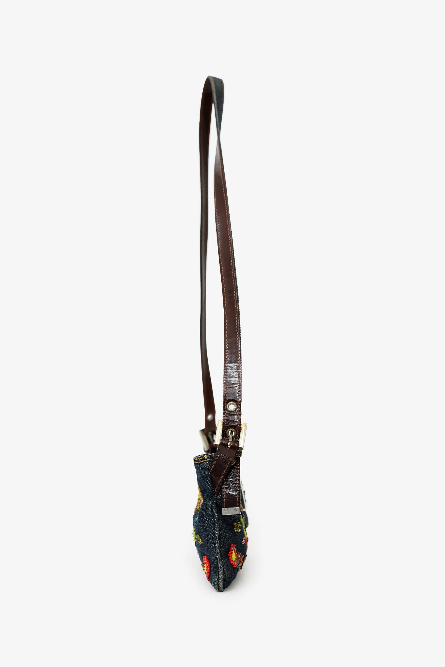Fendi Blue Denim Beaded Baguette Pochette - Image 2