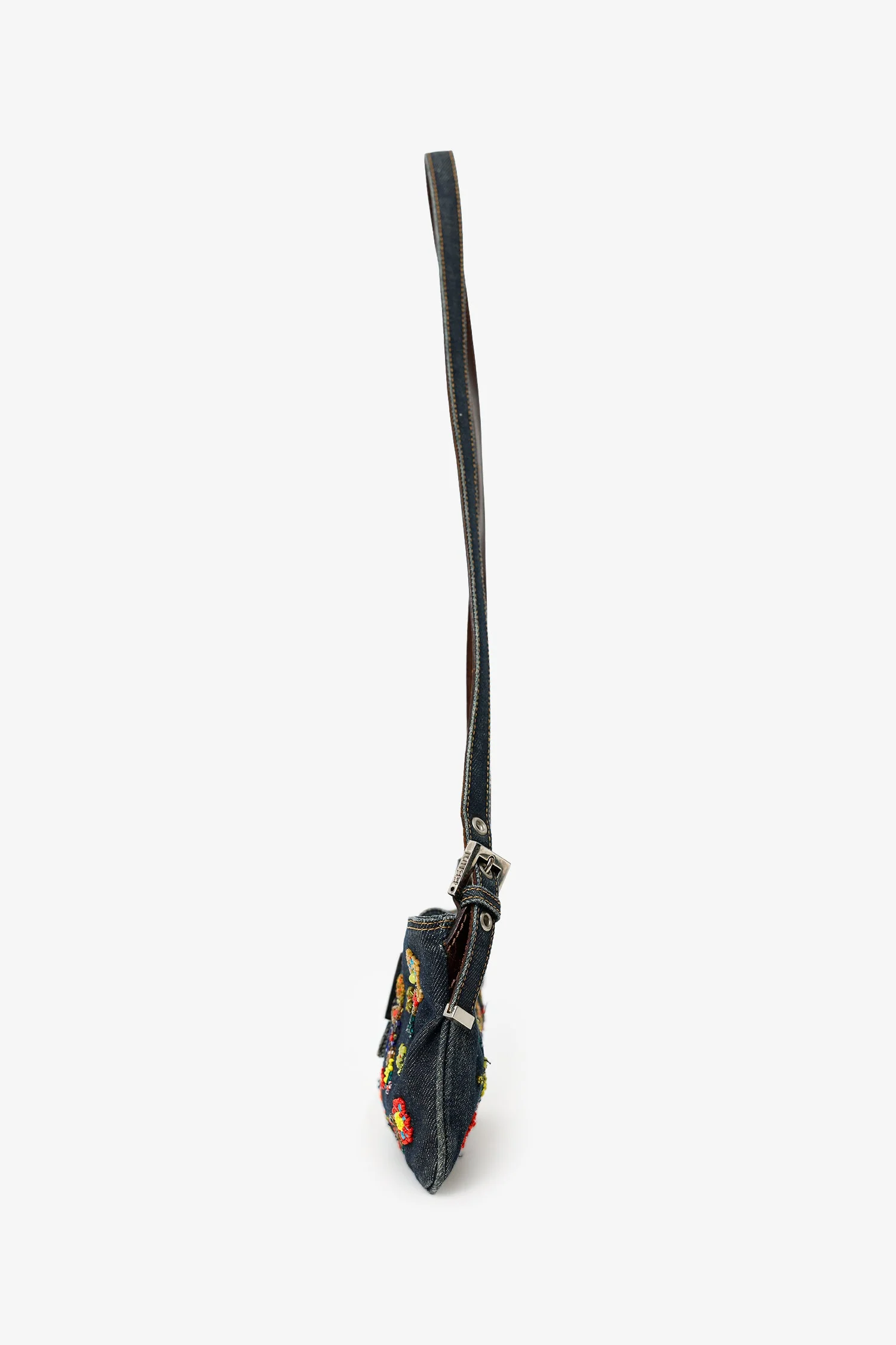 Fendi Blue Denim Beaded Baguette Pochette - Image 4