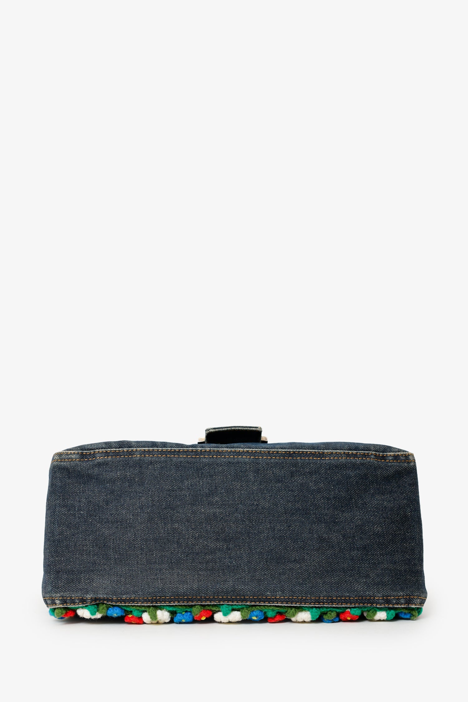 Fendi Blue Denim Crochet Floral Embellished Mama Baguette Shoulder Bag - Image 5