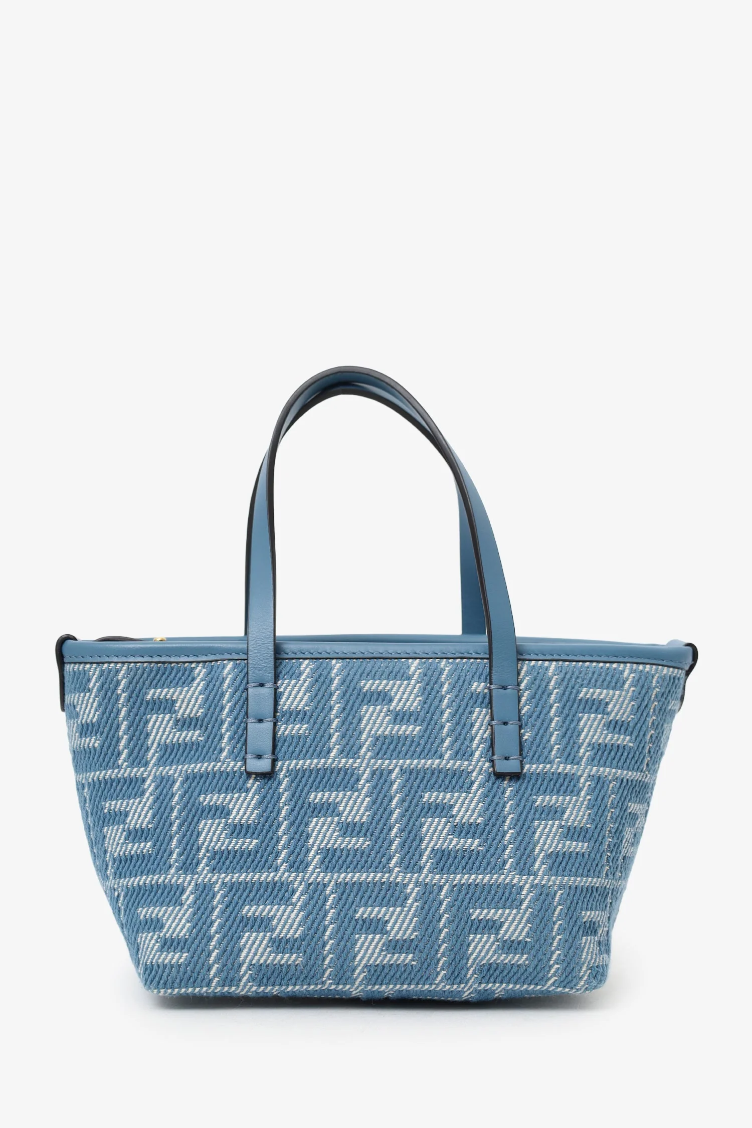 Fendi Blue Jacquard/Leather Zucca Roll Mini Tote Bag - Image 2