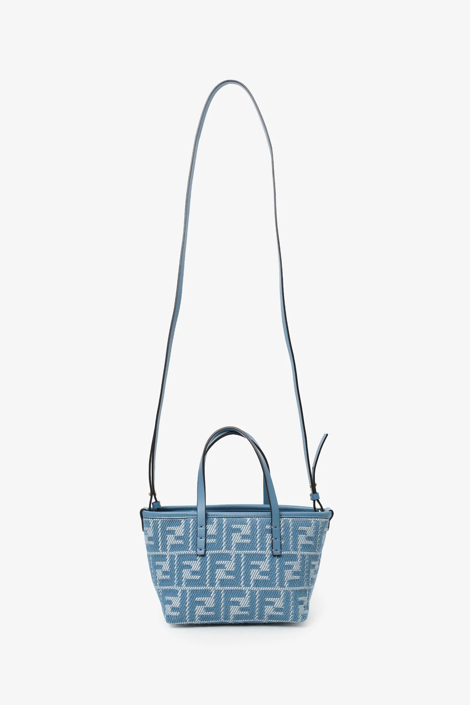 Fendi Blue Jacquard/Leather Zucca Roll Mini Tote Bag - Image 6