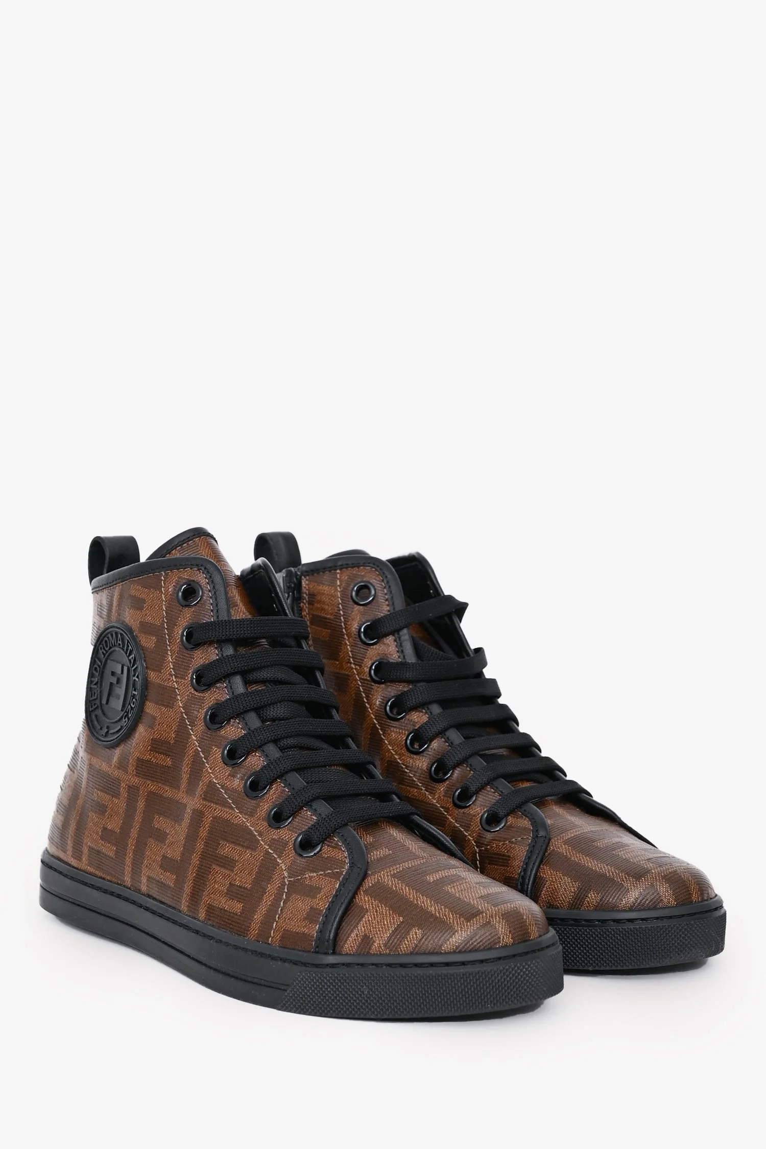 Fendi Brown/Black Zucca High Top Sneakers Size 35 - Image 2